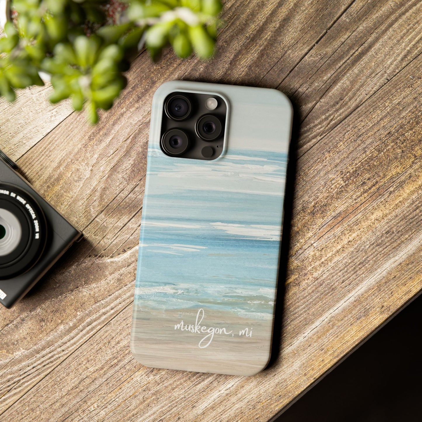 Lake Michigan Hand Painted, Muskegon Michigan Pere Marquette Beach: Slim Phone Cases