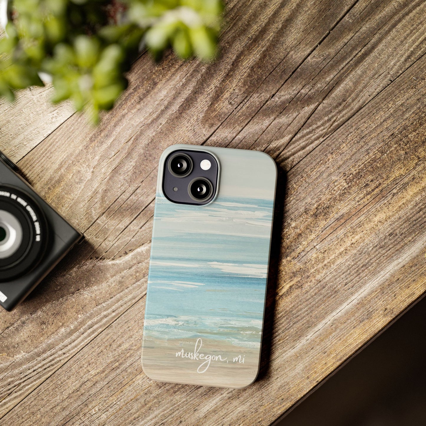 Lake Michigan Hand Painted, Muskegon Michigan Pere Marquette Beach: Slim Phone Cases