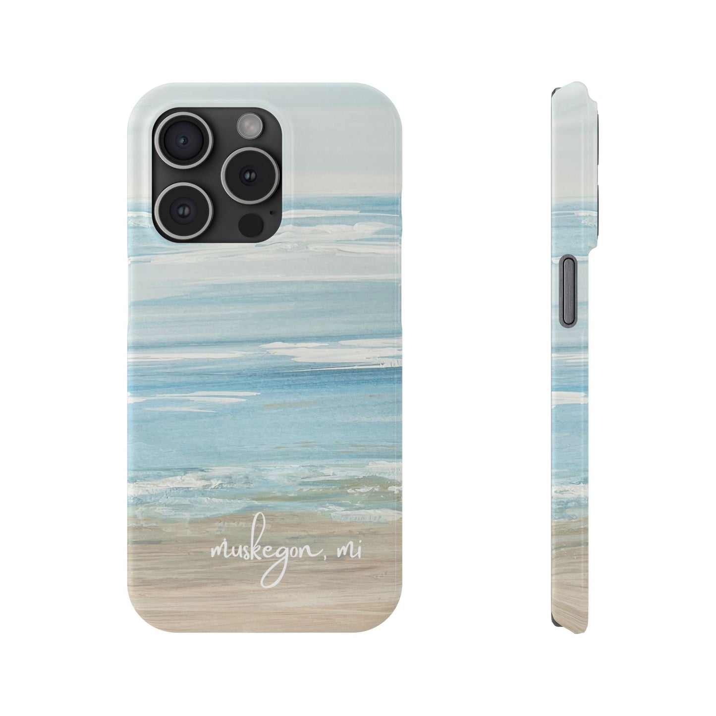 Lake Michigan Hand Painted, Muskegon Michigan Pere Marquette Beach: Slim Phone Cases
