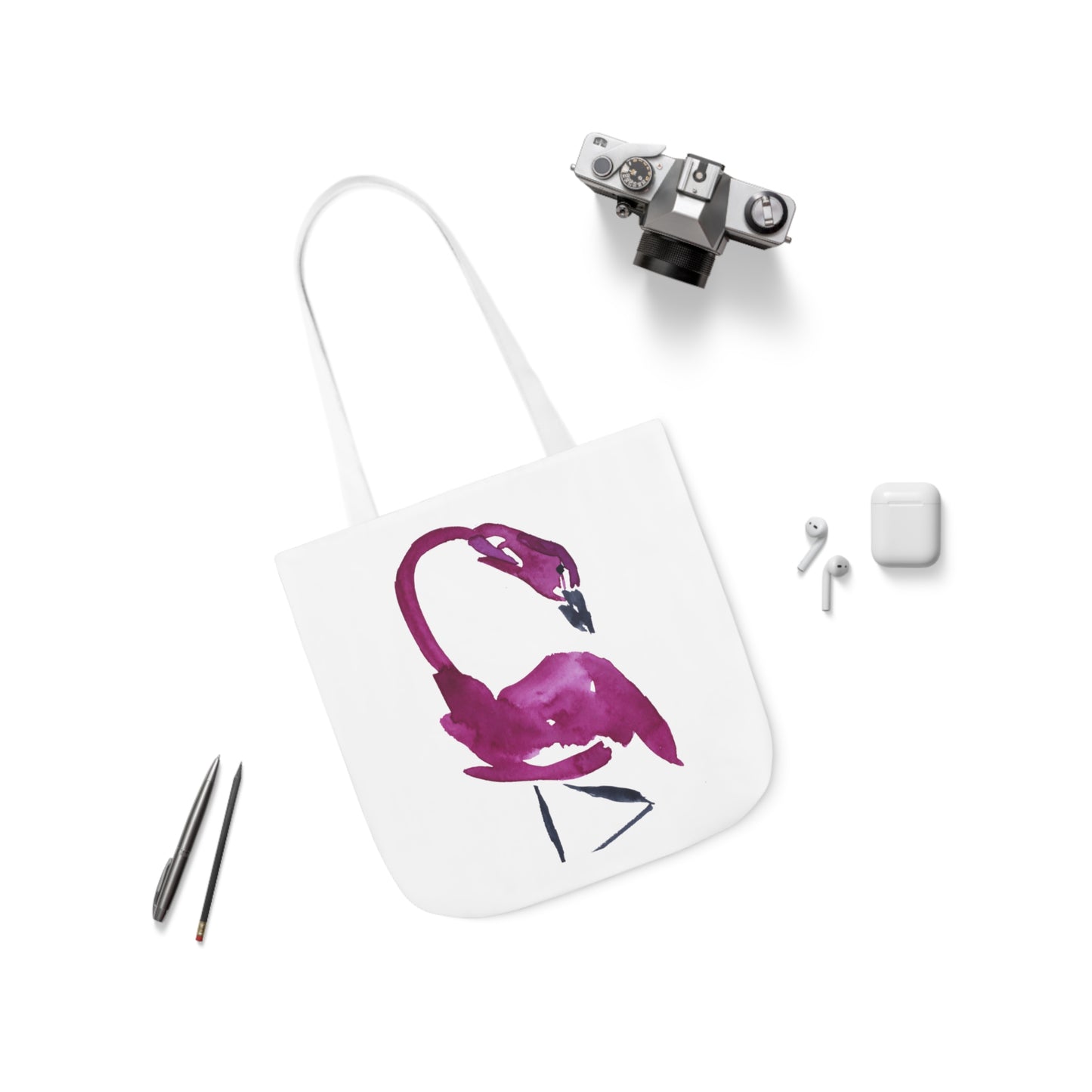 Watercolor Pink Flamingo Canvas Tote Bag