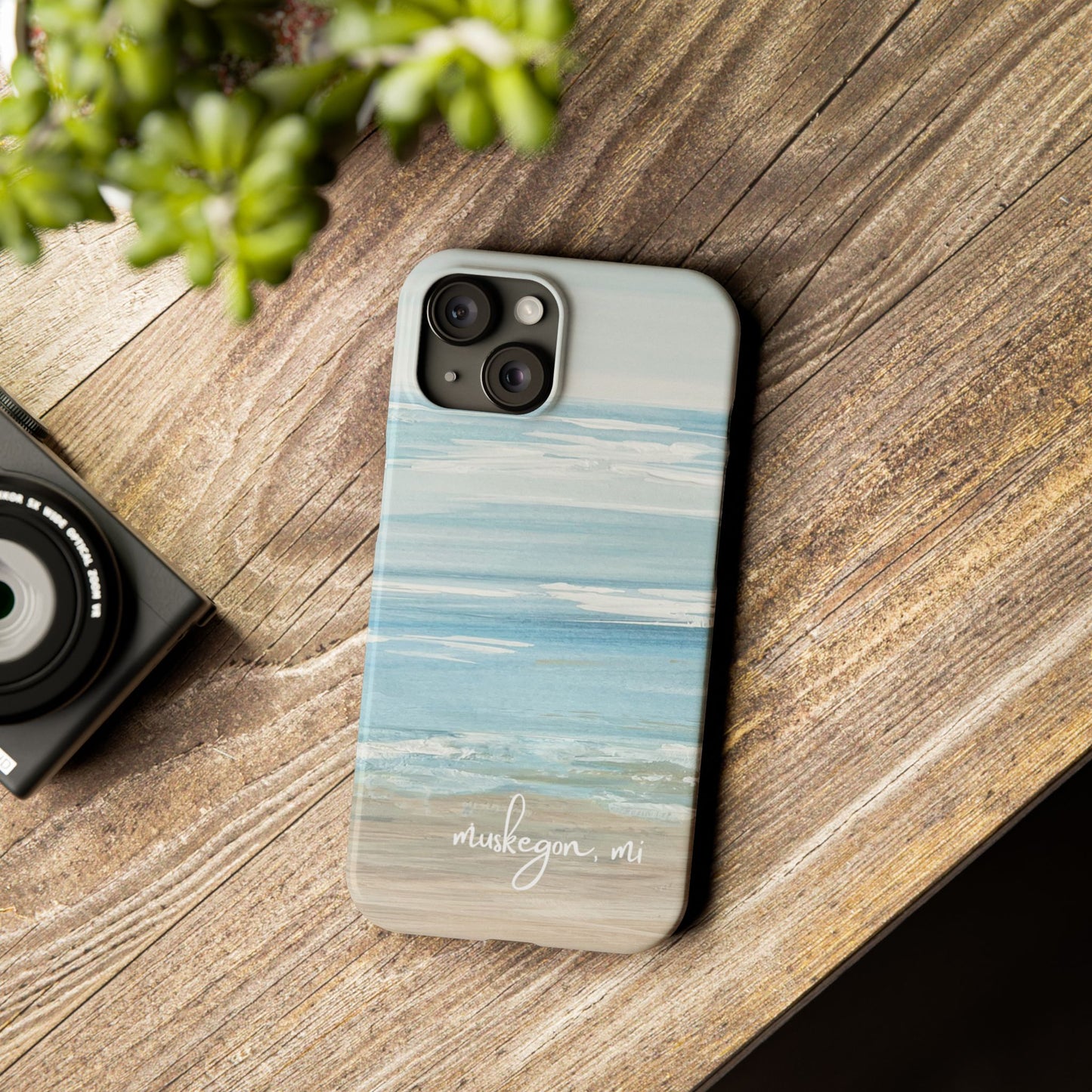 Lake Michigan Hand Painted, Muskegon Michigan Pere Marquette Beach: Slim Phone Cases