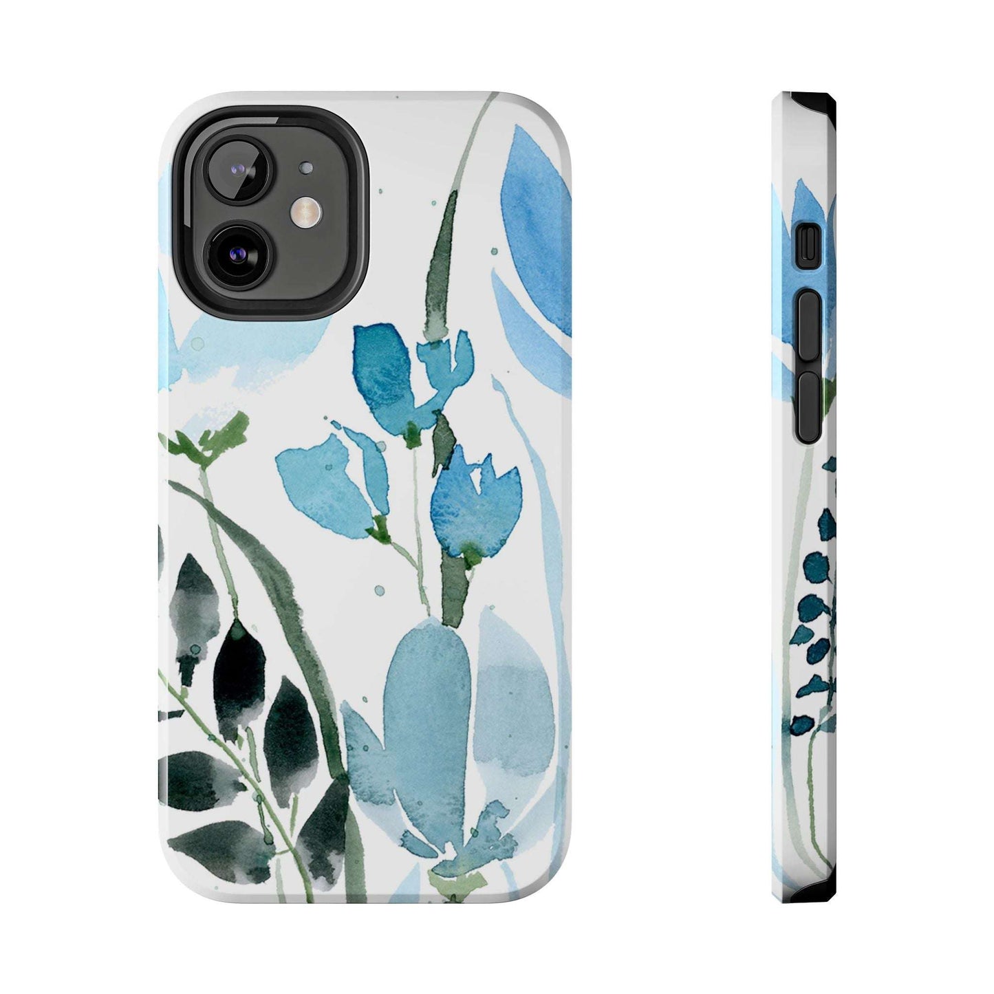 Blue Watercolor Leaves: Tough Phone Cases