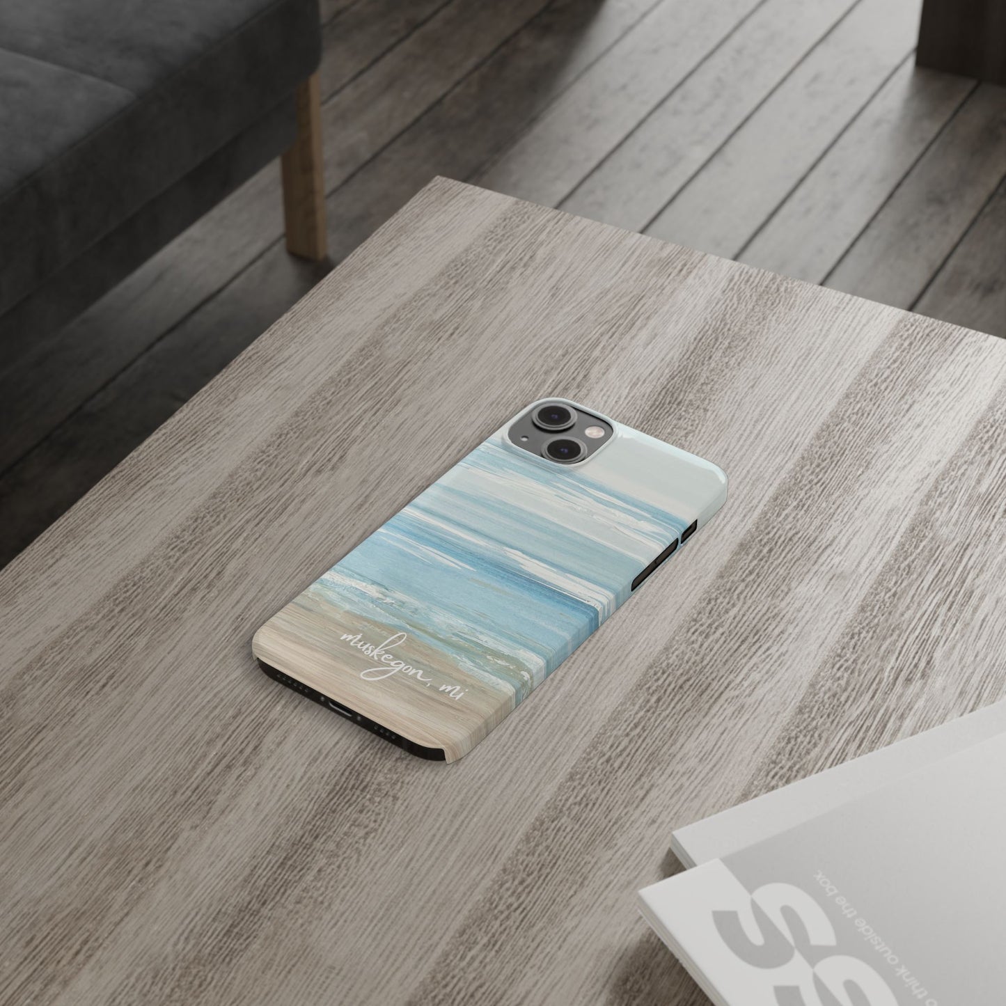 Lake Michigan Hand Painted, Muskegon Michigan Pere Marquette Beach: Slim Phone Cases