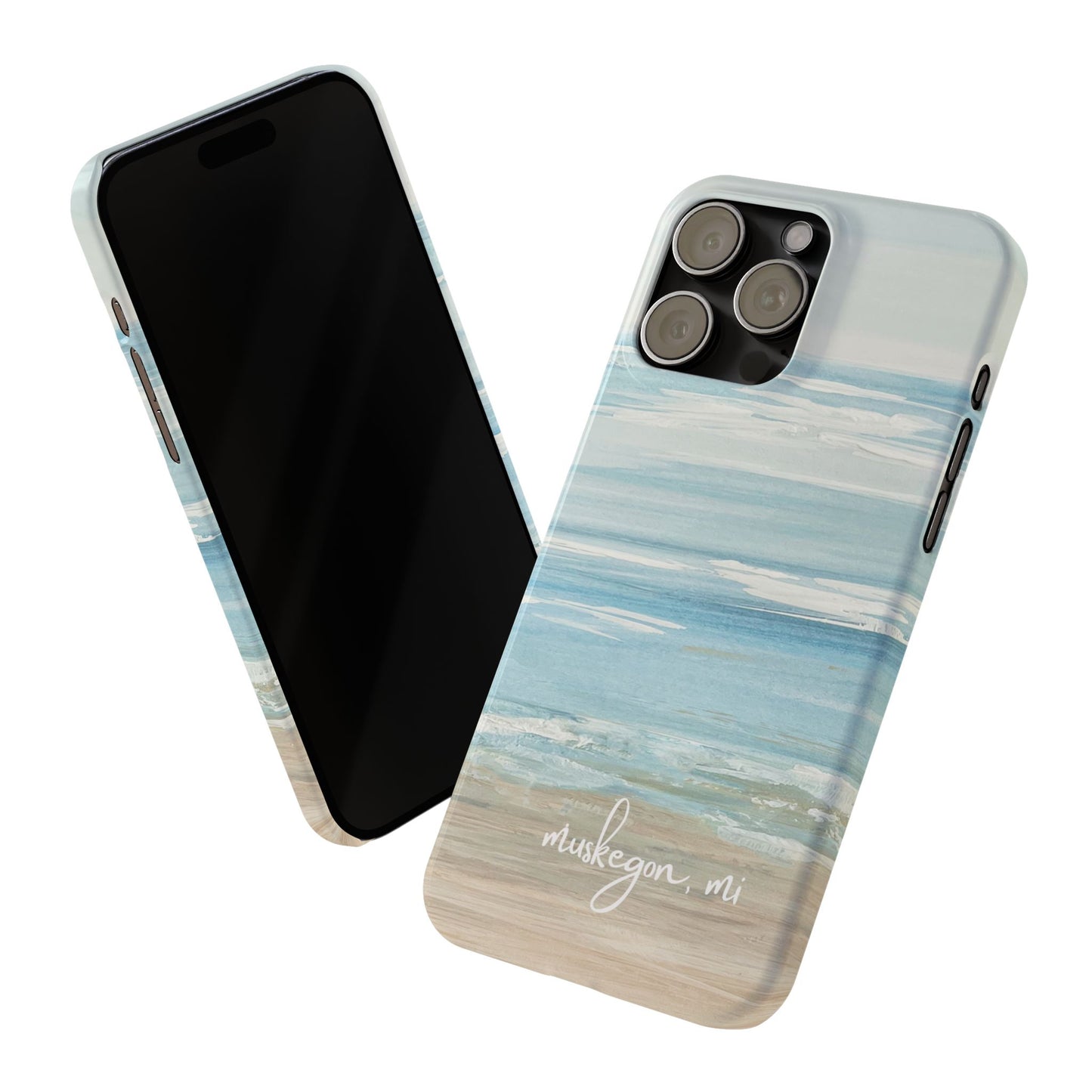 Lake Michigan Hand Painted, Muskegon Michigan Pere Marquette Beach: Slim Phone Cases