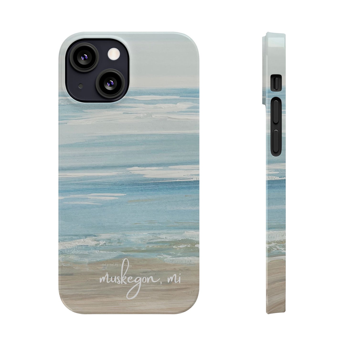 Lake Michigan Hand Painted, Muskegon Michigan Pere Marquette Beach: Slim Phone Cases