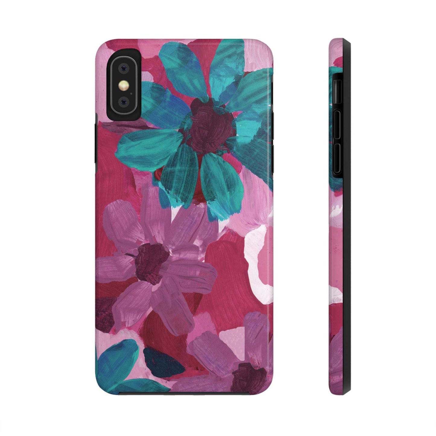Fuchsia and Turquoise Flowers Watercolor Art: Tough Phone Cases