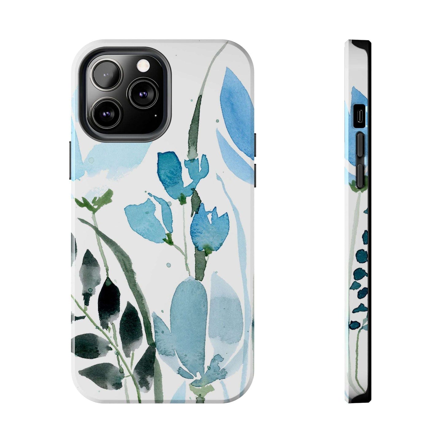 Blue Watercolor Leaves: Tough Phone Cases
