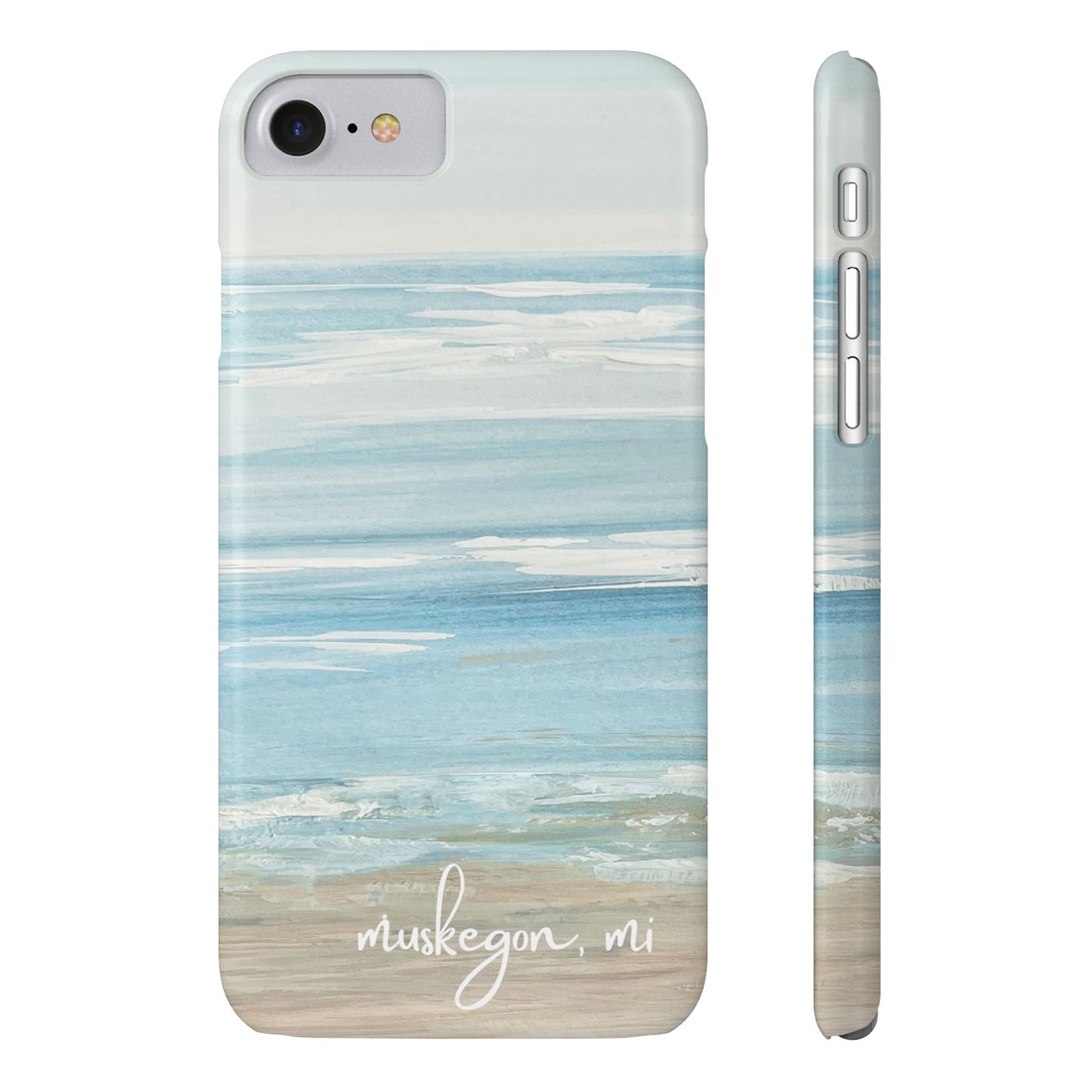 Lake Michigan Hand Painted, Muskegon Michigan Pere Marquette Beach: Slim Phone Cases