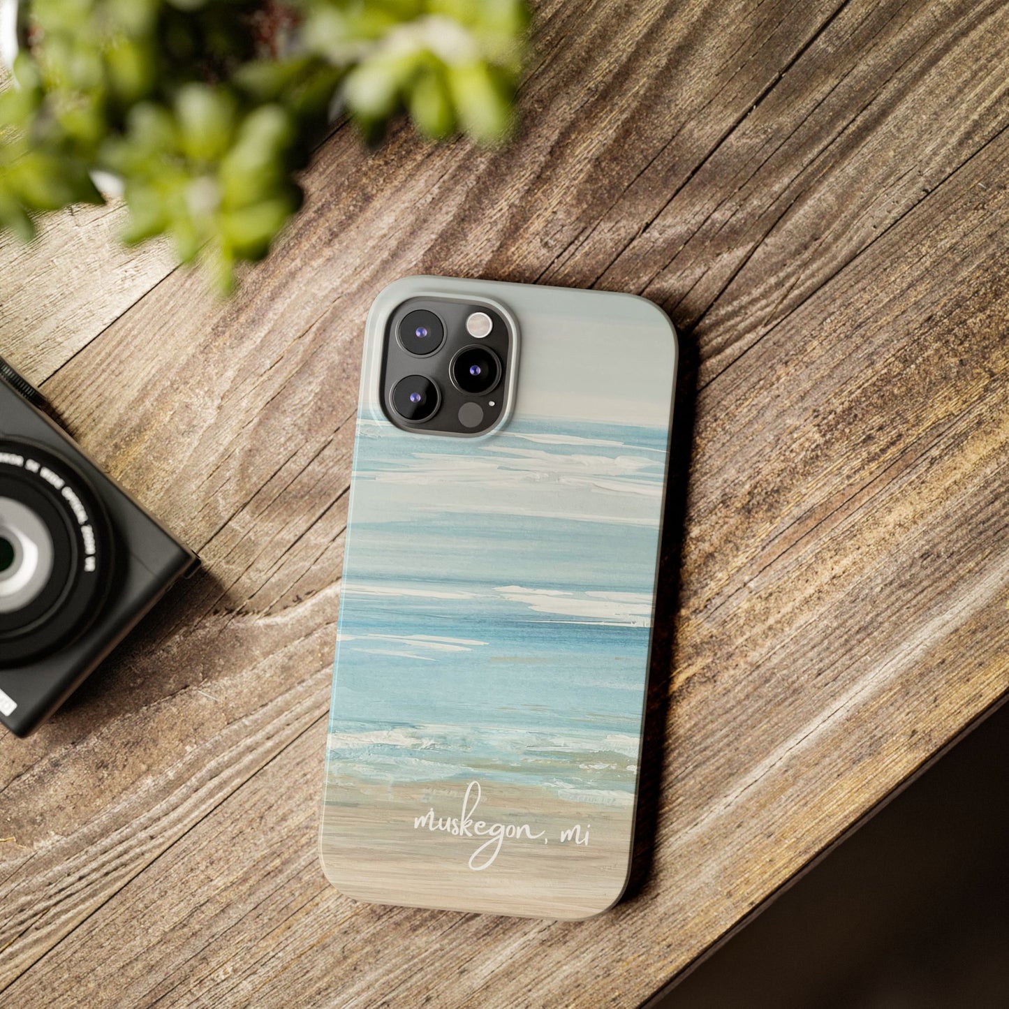 Lake Michigan Hand Painted, Muskegon Michigan Pere Marquette Beach: Slim Phone Cases