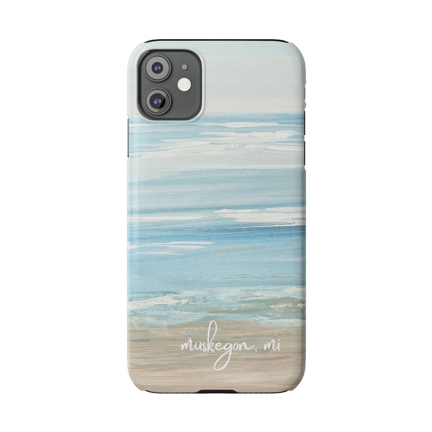 Lake Michigan Hand Painted, Muskegon Michigan Pere Marquette Beach: Slim Phone Cases
