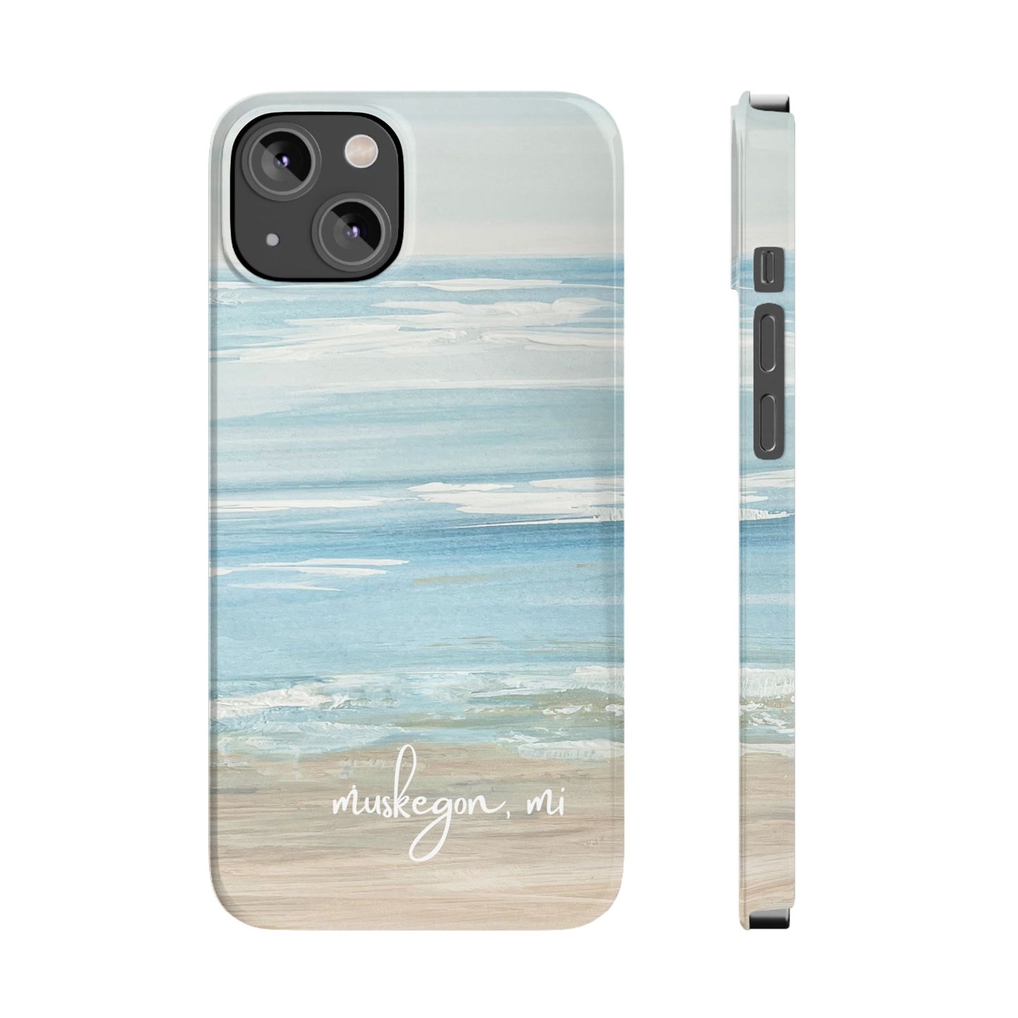 Lake Michigan Hand Painted, Muskegon Michigan Pere Marquette Beach: Slim Phone Cases