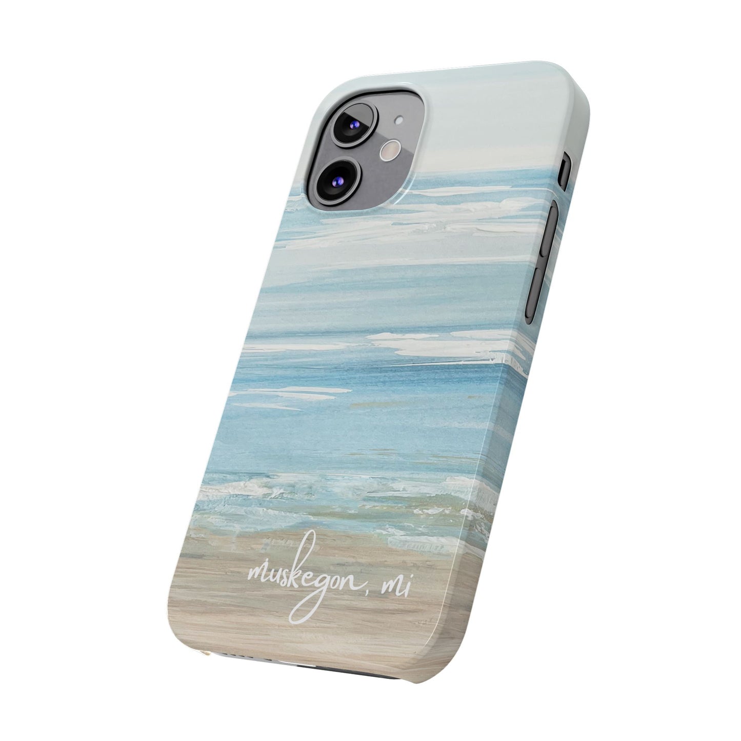 Lake Michigan Hand Painted, Muskegon Michigan Pere Marquette Beach: Slim Phone Cases