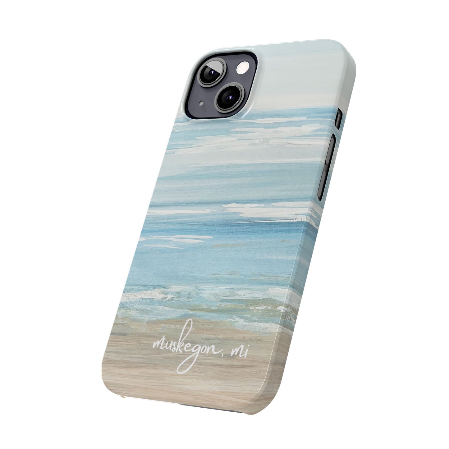 Lake Michigan Hand Painted, Muskegon Michigan Pere Marquette Beach: Slim Phone Cases