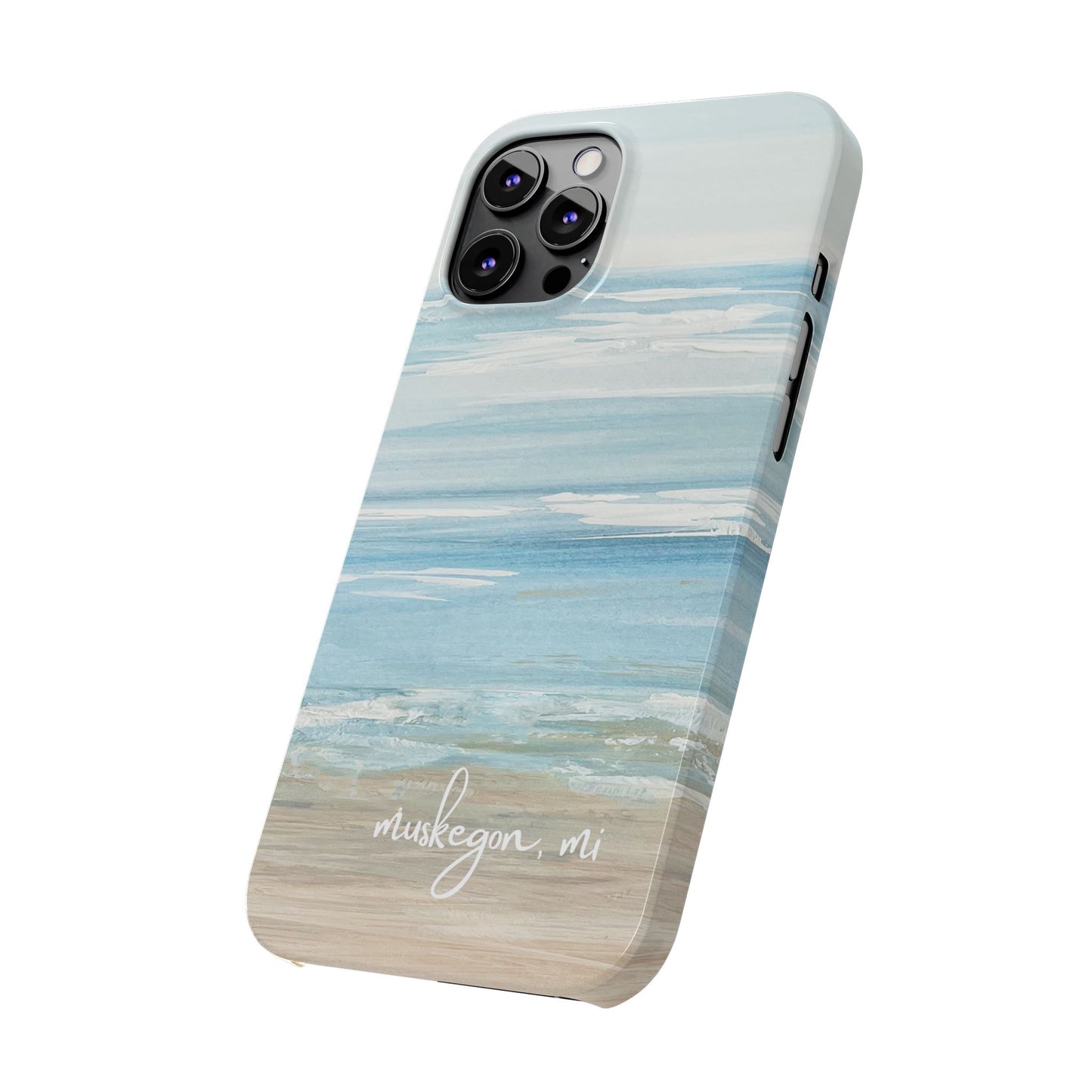 Lake Michigan Hand Painted, Muskegon Michigan Pere Marquette Beach: Slim Phone Cases