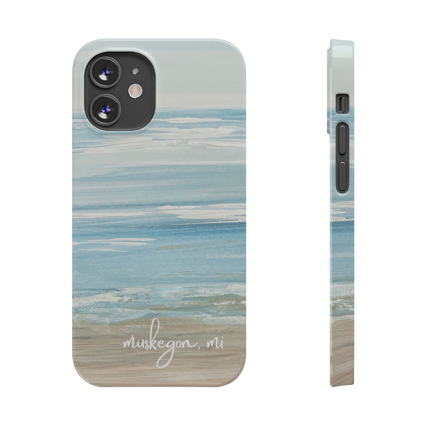 Lake Michigan Hand Painted, Muskegon Michigan Pere Marquette Beach: Slim Phone Cases