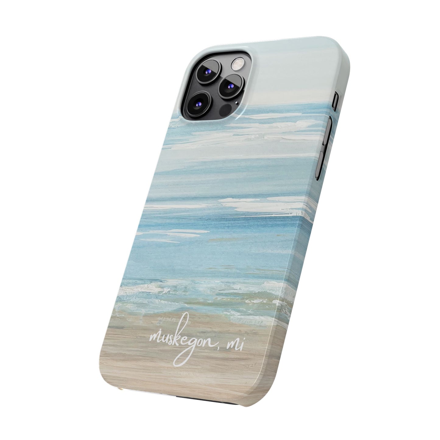 Lake Michigan Hand Painted, Muskegon Michigan Pere Marquette Beach: Slim Phone Cases