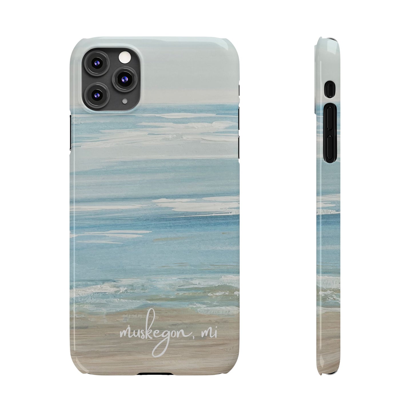 Lake Michigan Hand Painted, Muskegon Michigan Pere Marquette Beach: Slim Phone Cases