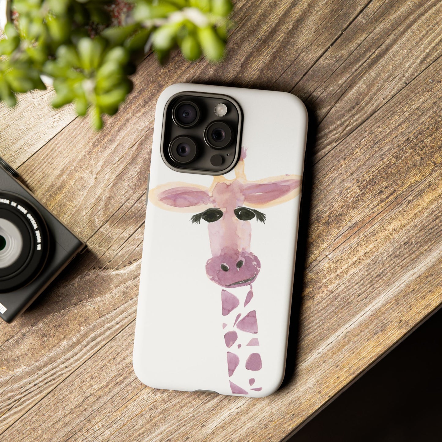 Cute Watercolor Pink Giraffe Hand Painted Phone Case - Tough Cases