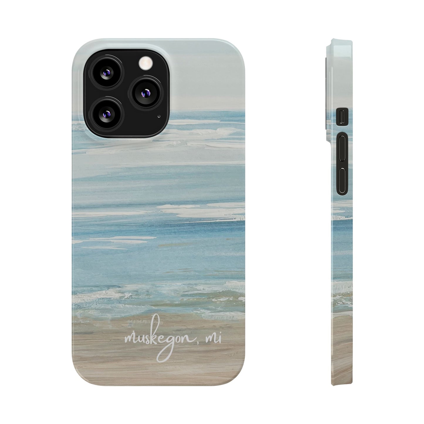 Lake Michigan Hand Painted, Muskegon Michigan Pere Marquette Beach: Slim Phone Cases