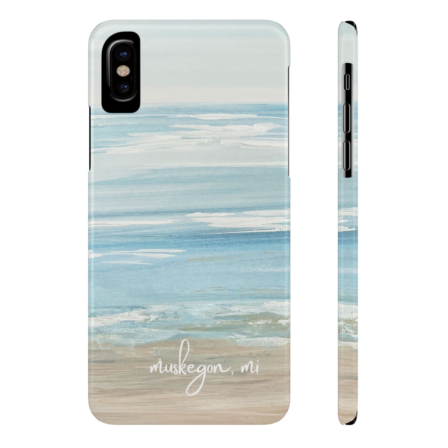 Lake Michigan Hand Painted, Muskegon Michigan Pere Marquette Beach: Slim Phone Cases