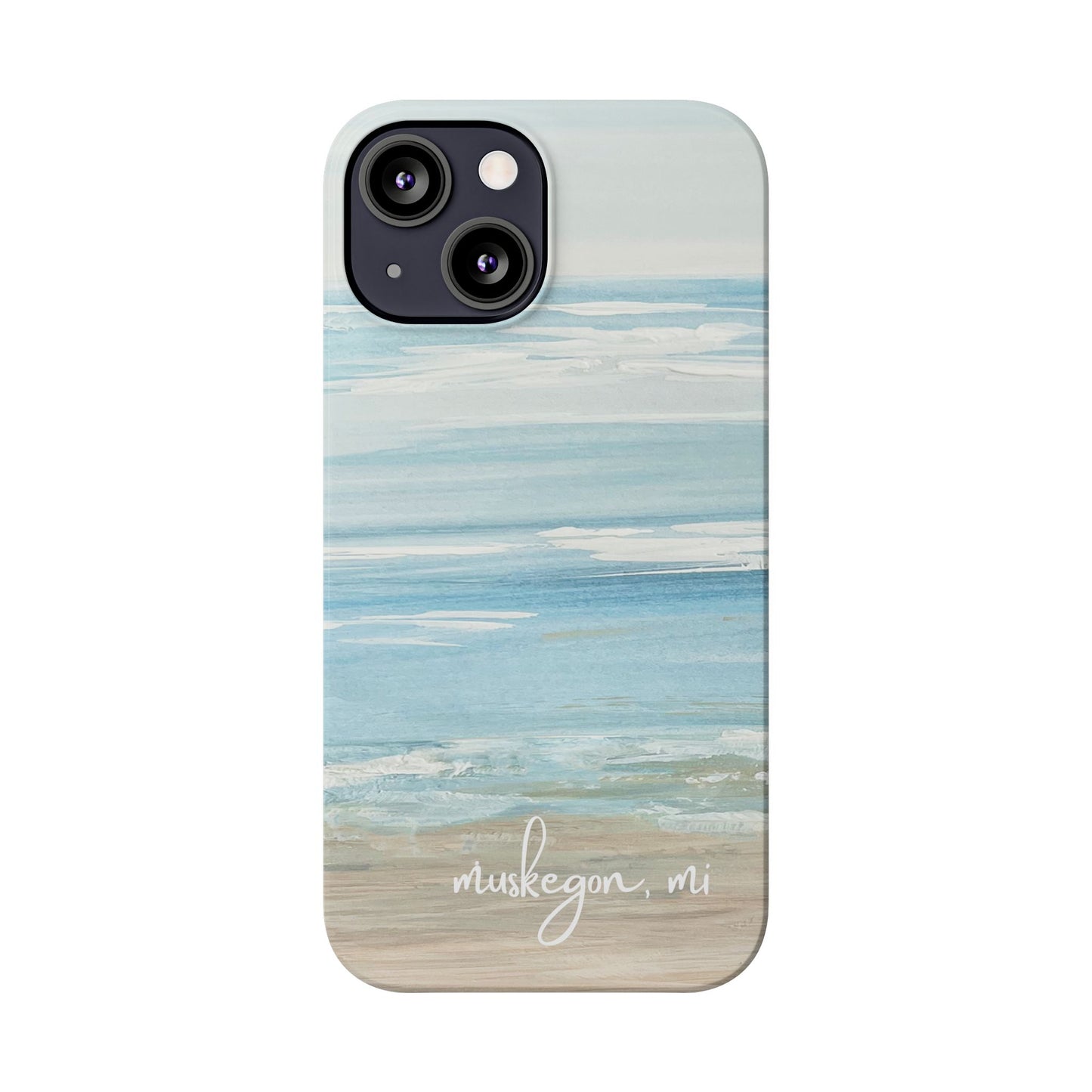 Lake Michigan Hand Painted, Muskegon Michigan Pere Marquette Beach: Slim Phone Cases