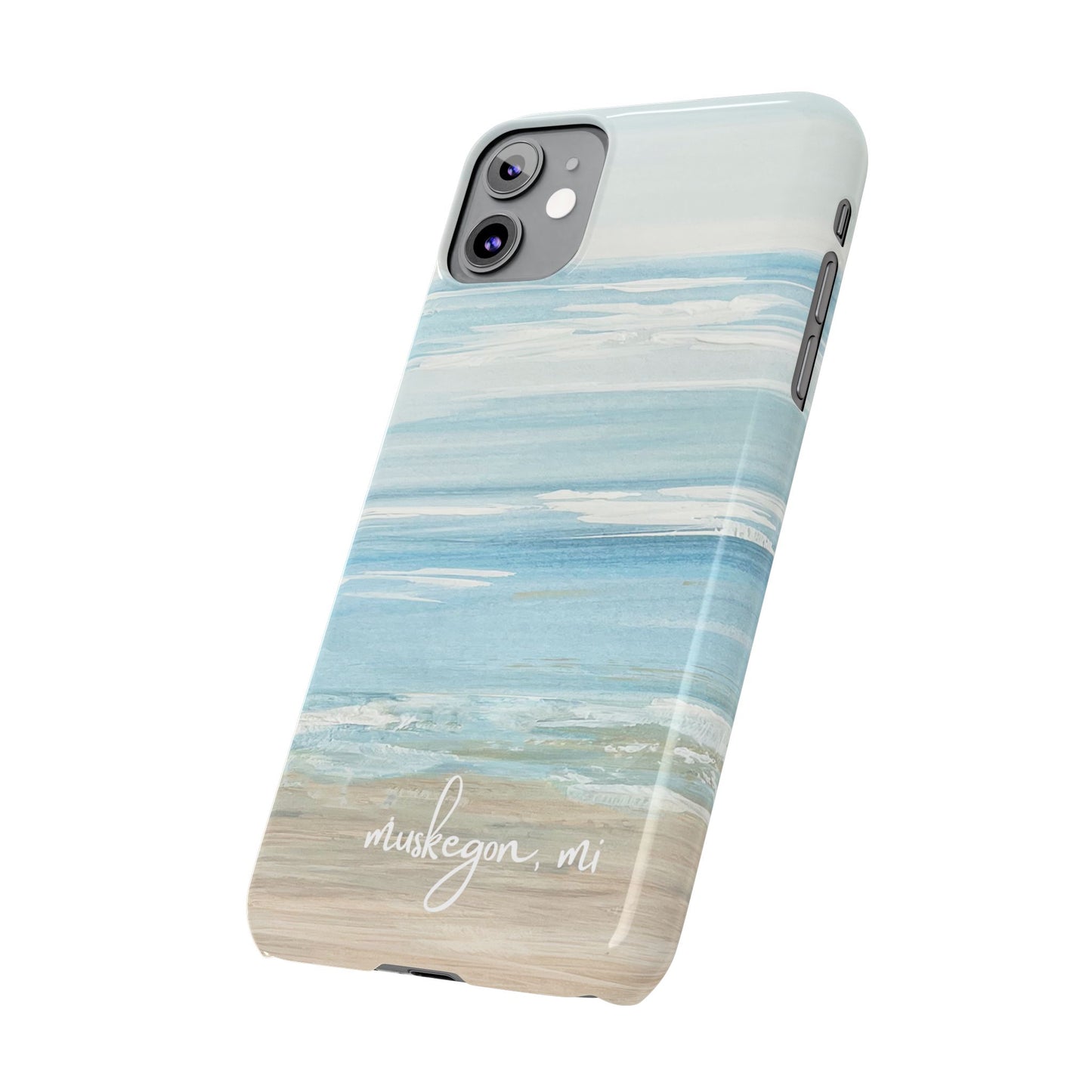 Lake Michigan Hand Painted, Muskegon Michigan Pere Marquette Beach: Slim Phone Cases