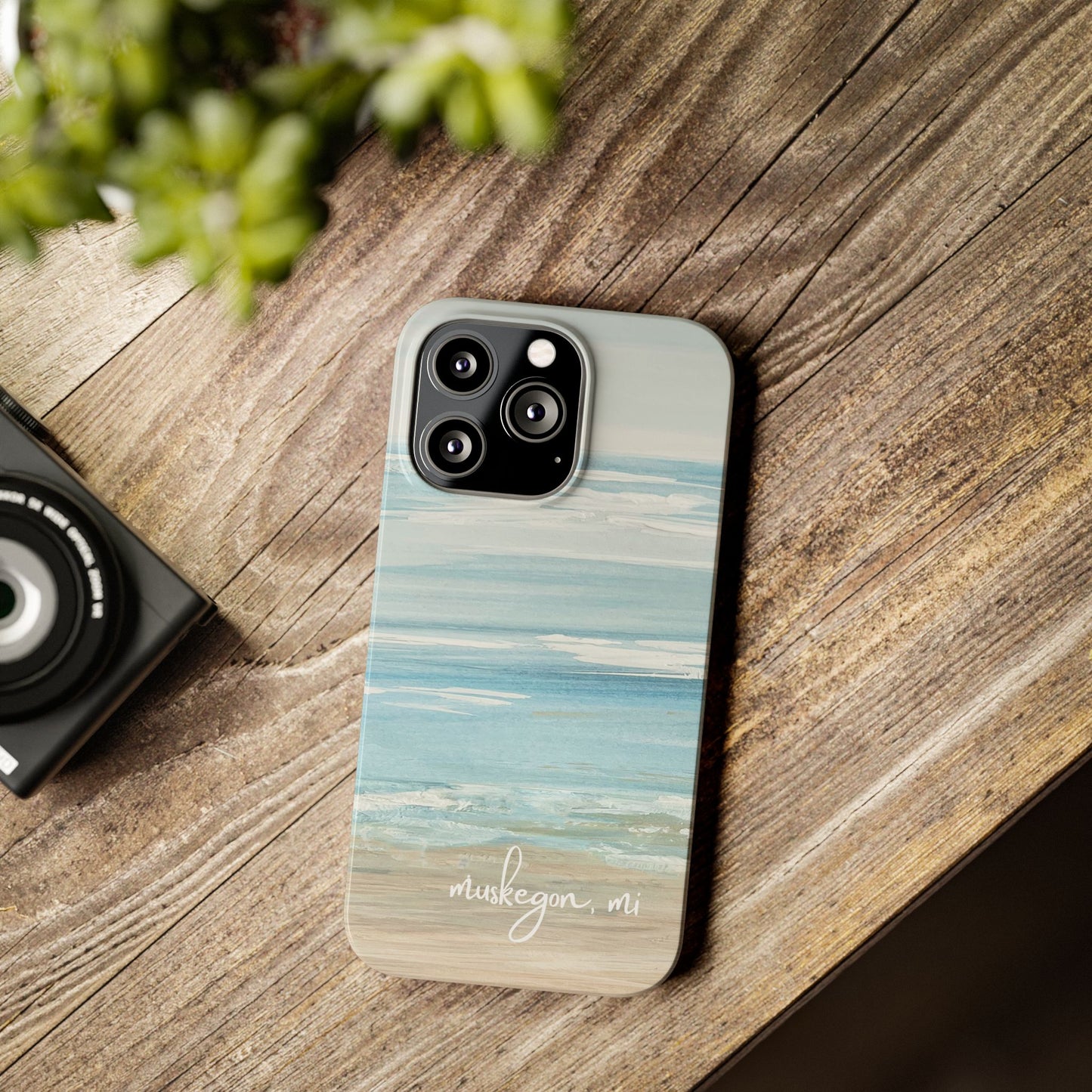 Lake Michigan Hand Painted, Muskegon Michigan Pere Marquette Beach: Slim Phone Cases