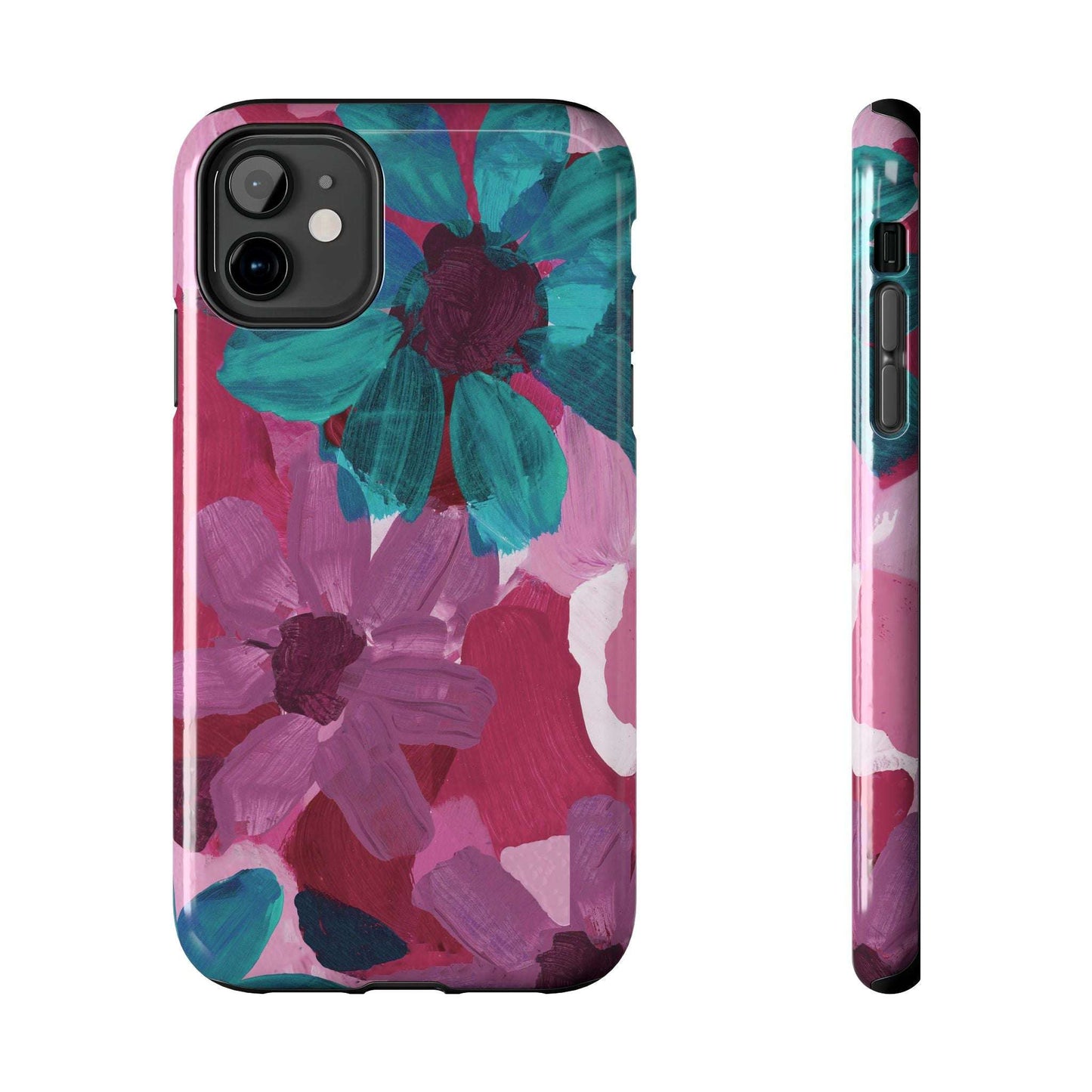 Fuchsia and Turquoise Flowers Watercolor Art: Tough Phone Cases