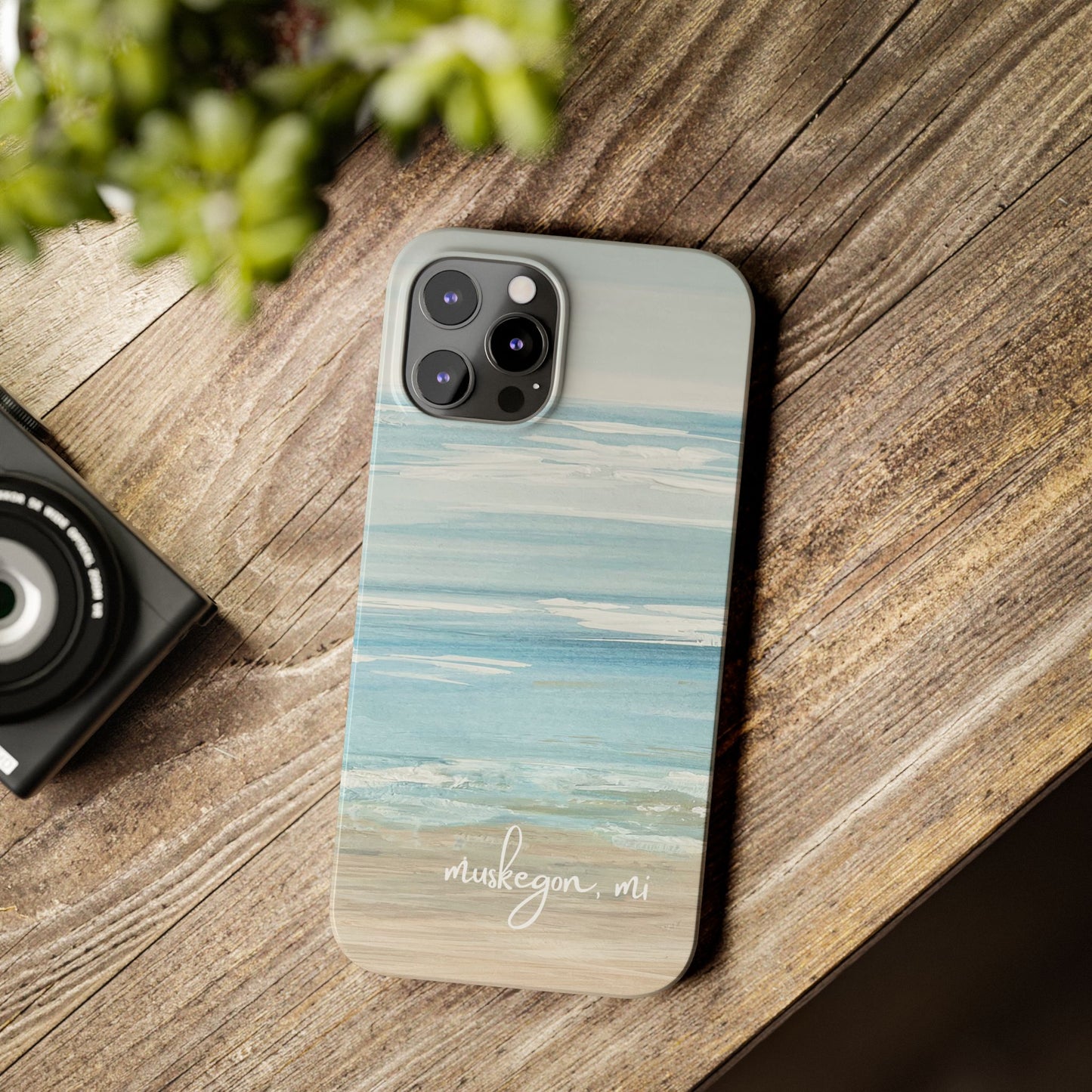 Lake Michigan Hand Painted, Muskegon Michigan Pere Marquette Beach: Slim Phone Cases