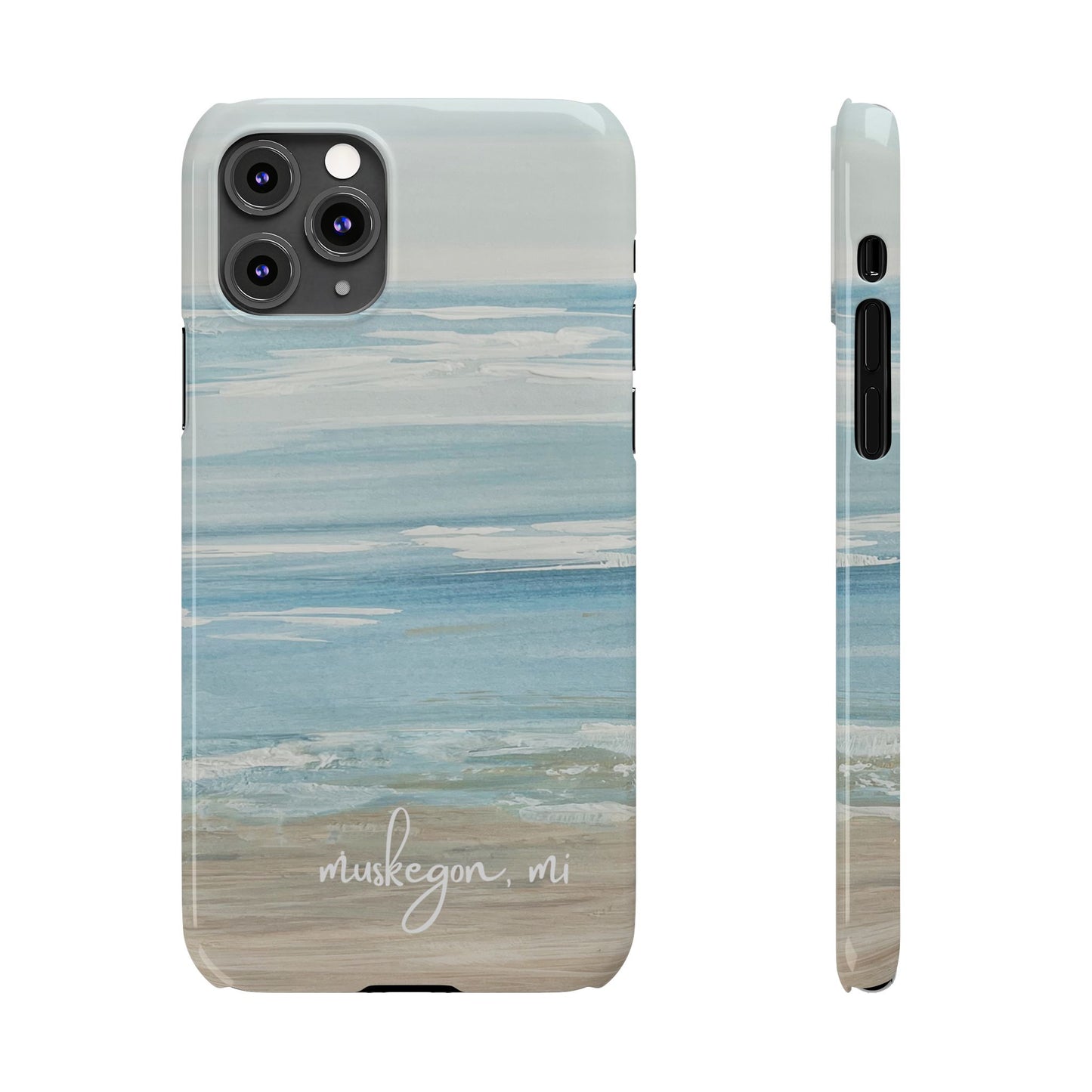Lake Michigan Hand Painted, Muskegon Michigan Pere Marquette Beach: Slim Phone Cases