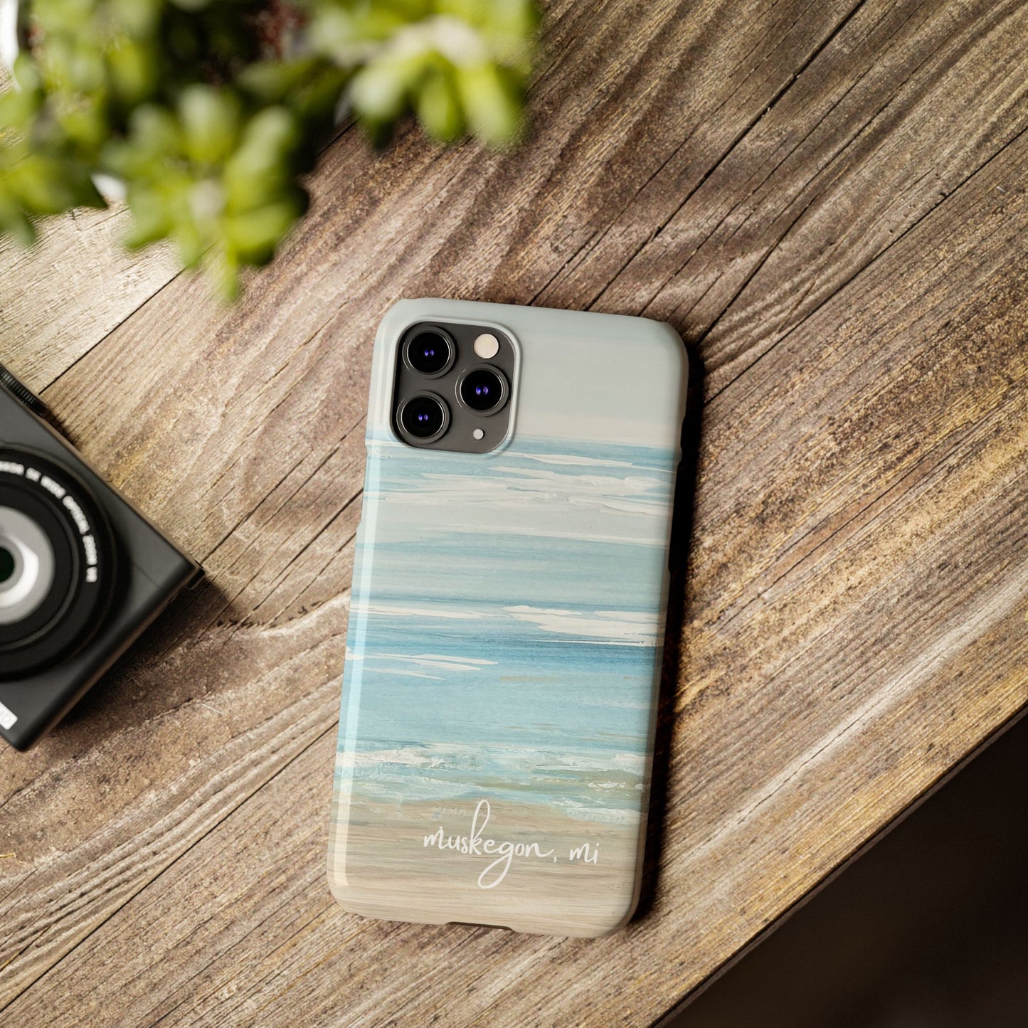 Lake Michigan Hand Painted, Muskegon Michigan Pere Marquette Beach: Slim Phone Cases