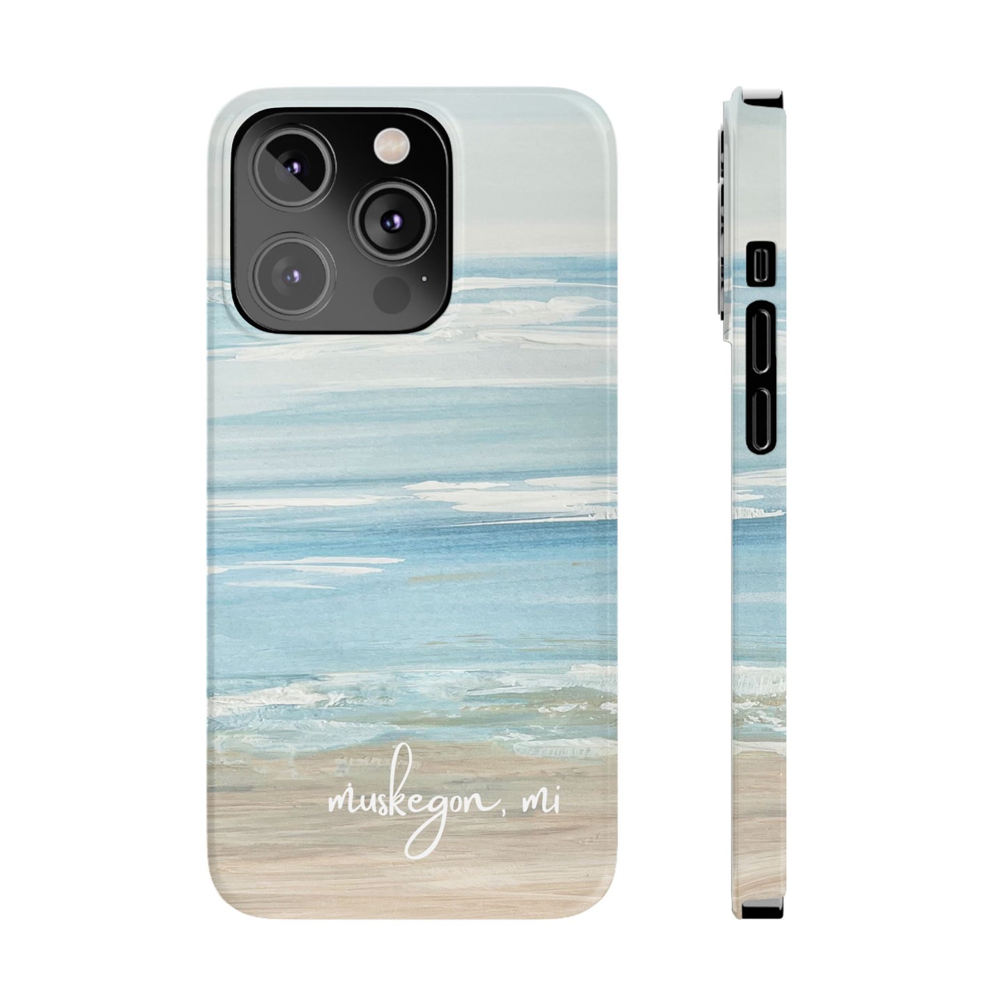 Lake Michigan Hand Painted, Muskegon Michigan Pere Marquette Beach: Slim Phone Cases