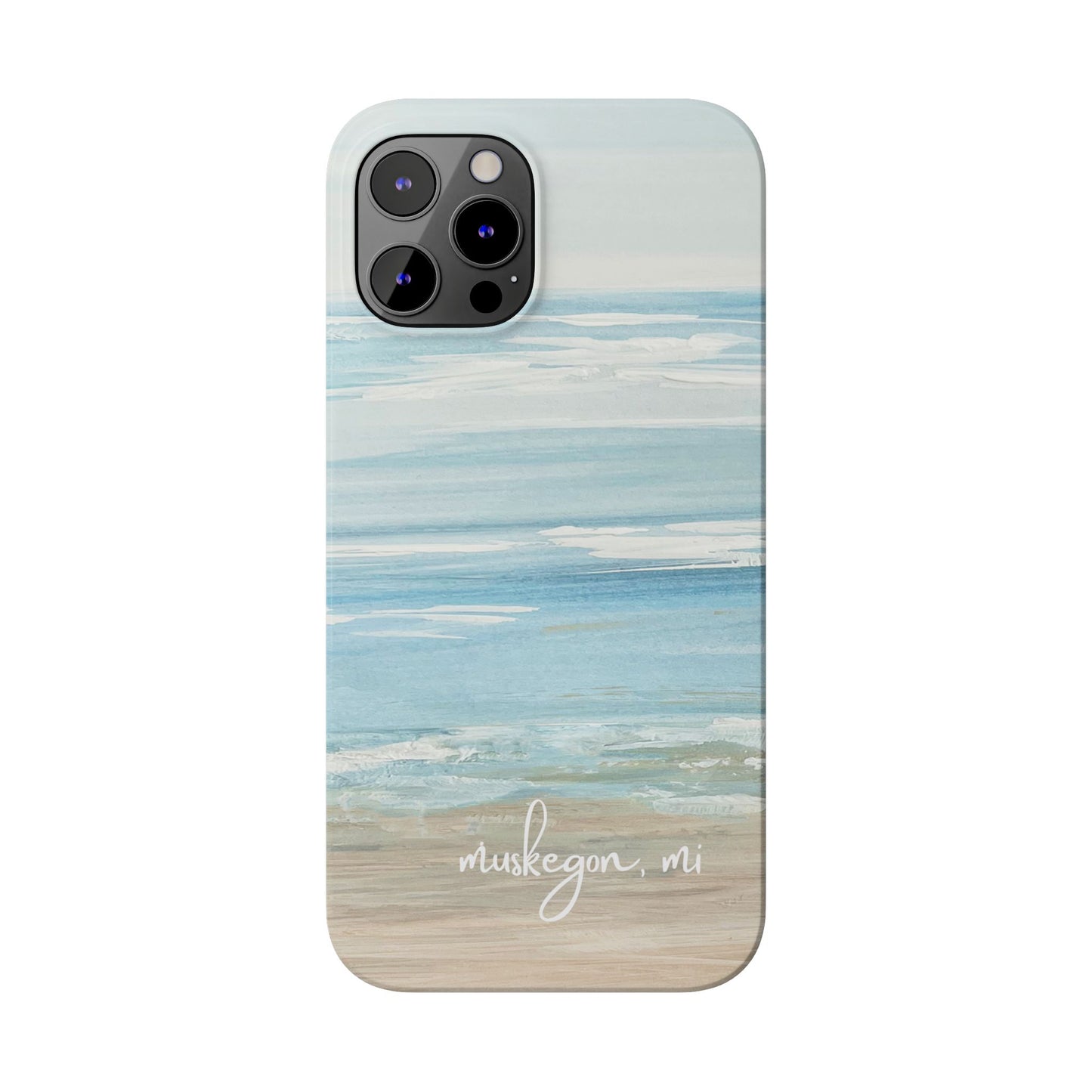 Lake Michigan Hand Painted, Muskegon Michigan Pere Marquette Beach: Slim Phone Cases