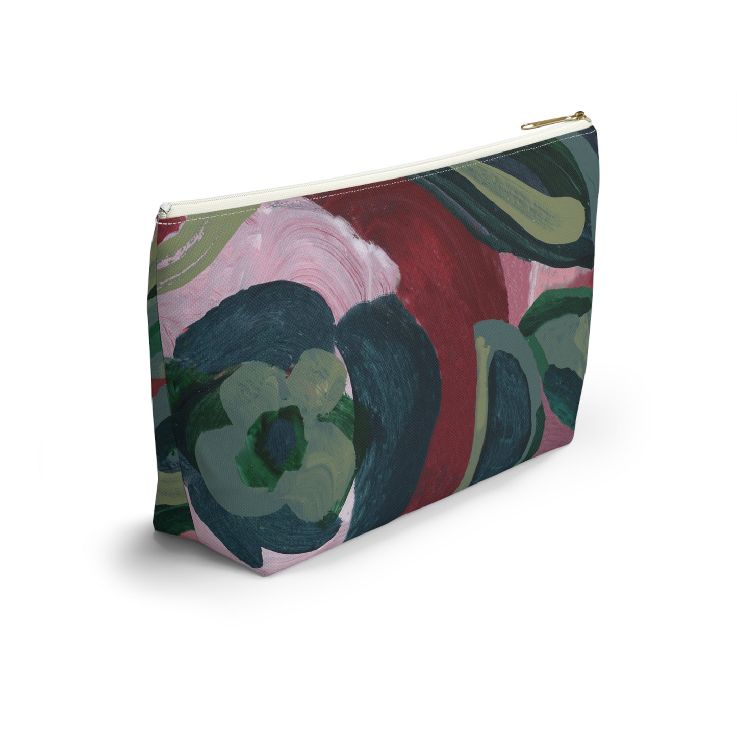 Burgundy Red Floral Cosmetic Travel Bag