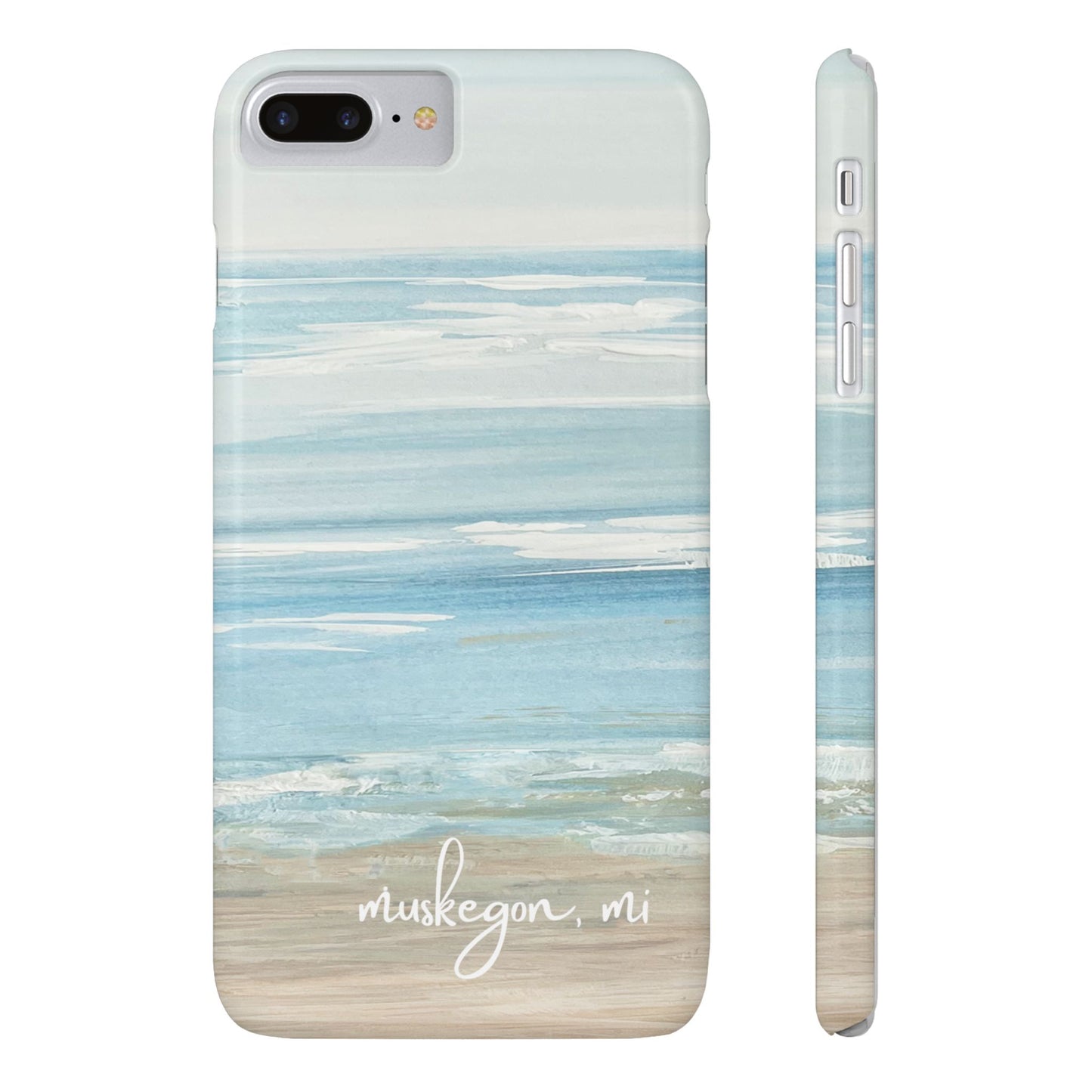 Lake Michigan Hand Painted, Muskegon Michigan Pere Marquette Beach: Slim Phone Cases