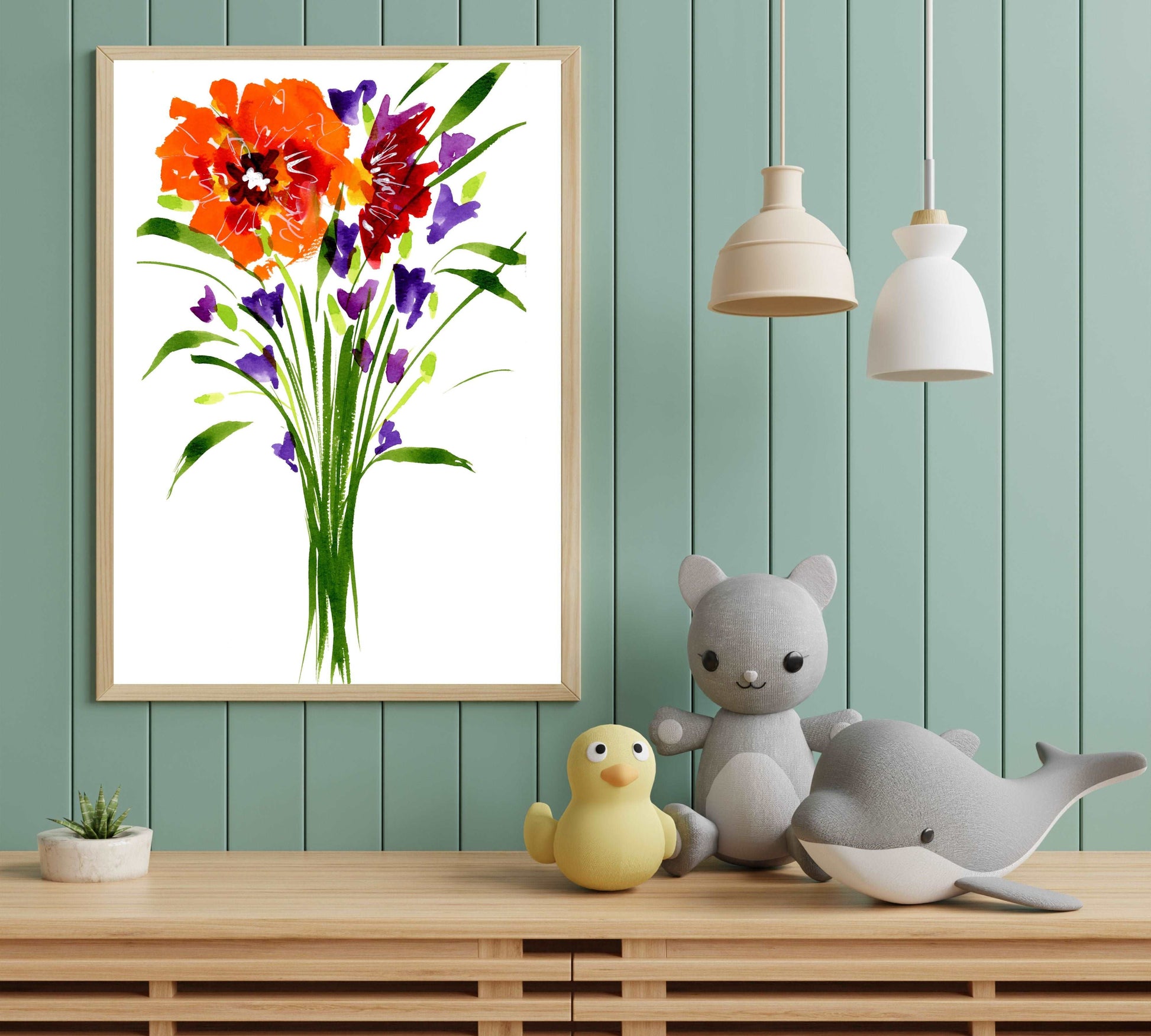 Watercolor Wildflowers Print, Downloadable Wall Art