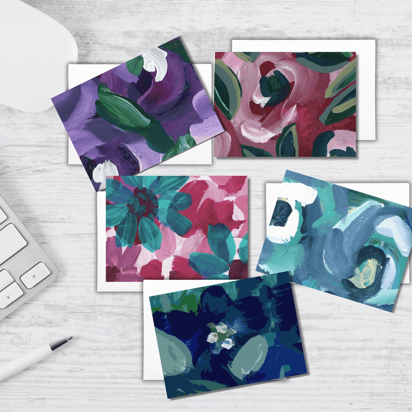 Floral Hand Painted Vertical Multi-Design Greeting Cards (5-Pack)