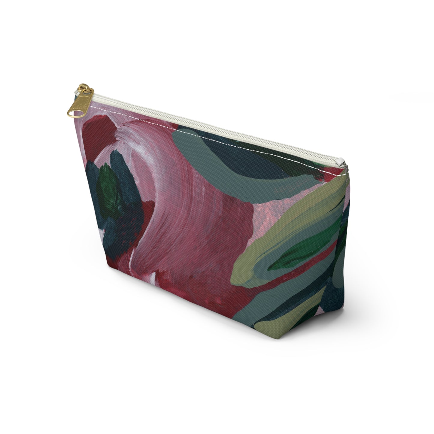 Burgundy Red Floral Cosmetic Travel Bag