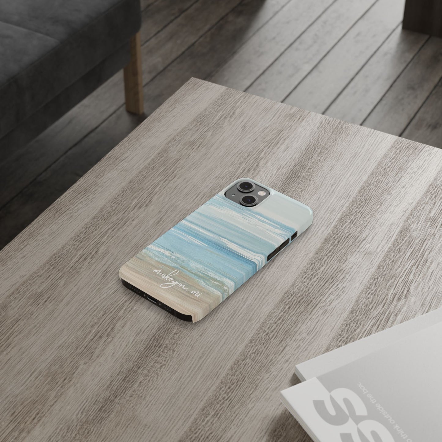 Lake Michigan Hand Painted, Muskegon Michigan Pere Marquette Beach: Slim Phone Cases