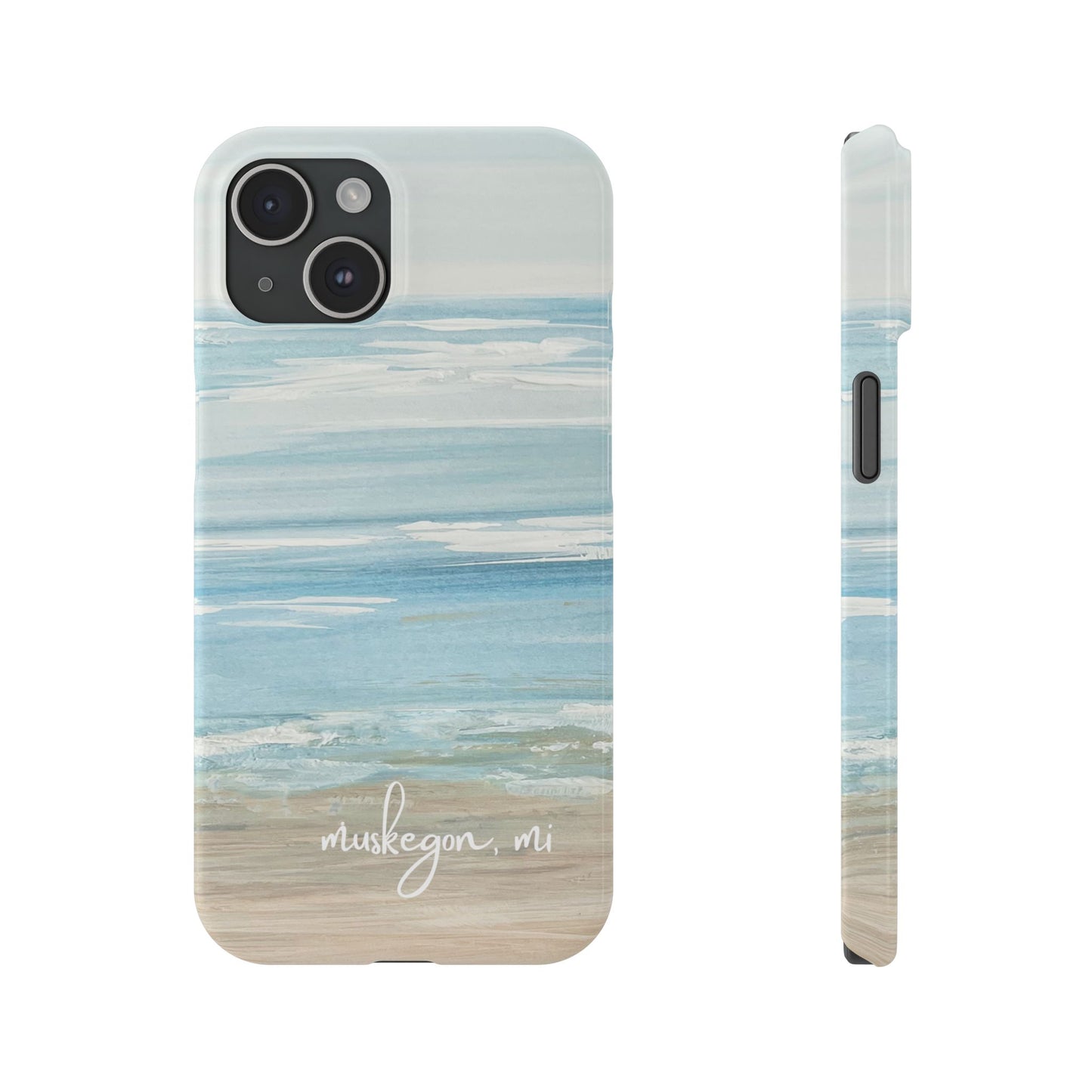 Lake Michigan Hand Painted, Muskegon Michigan Pere Marquette Beach: Slim Phone Cases