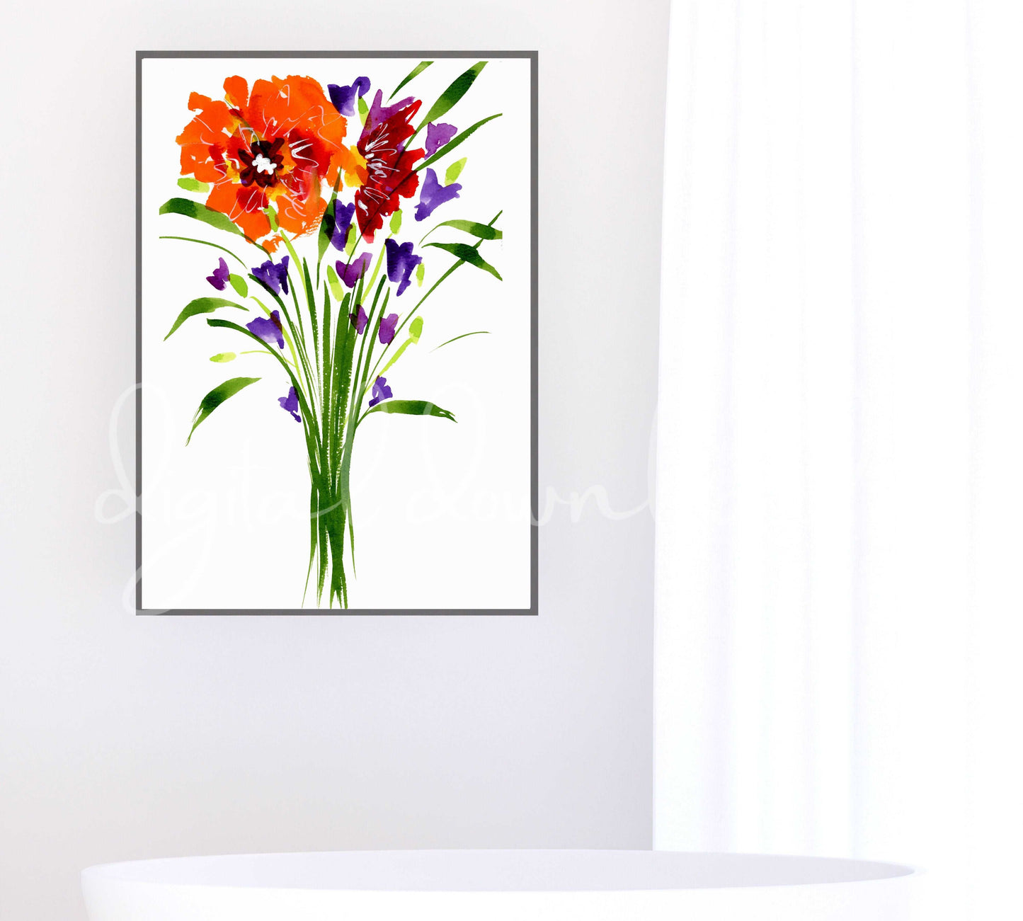 Watercolor Wildflowers Print, Downloadable Wall Art