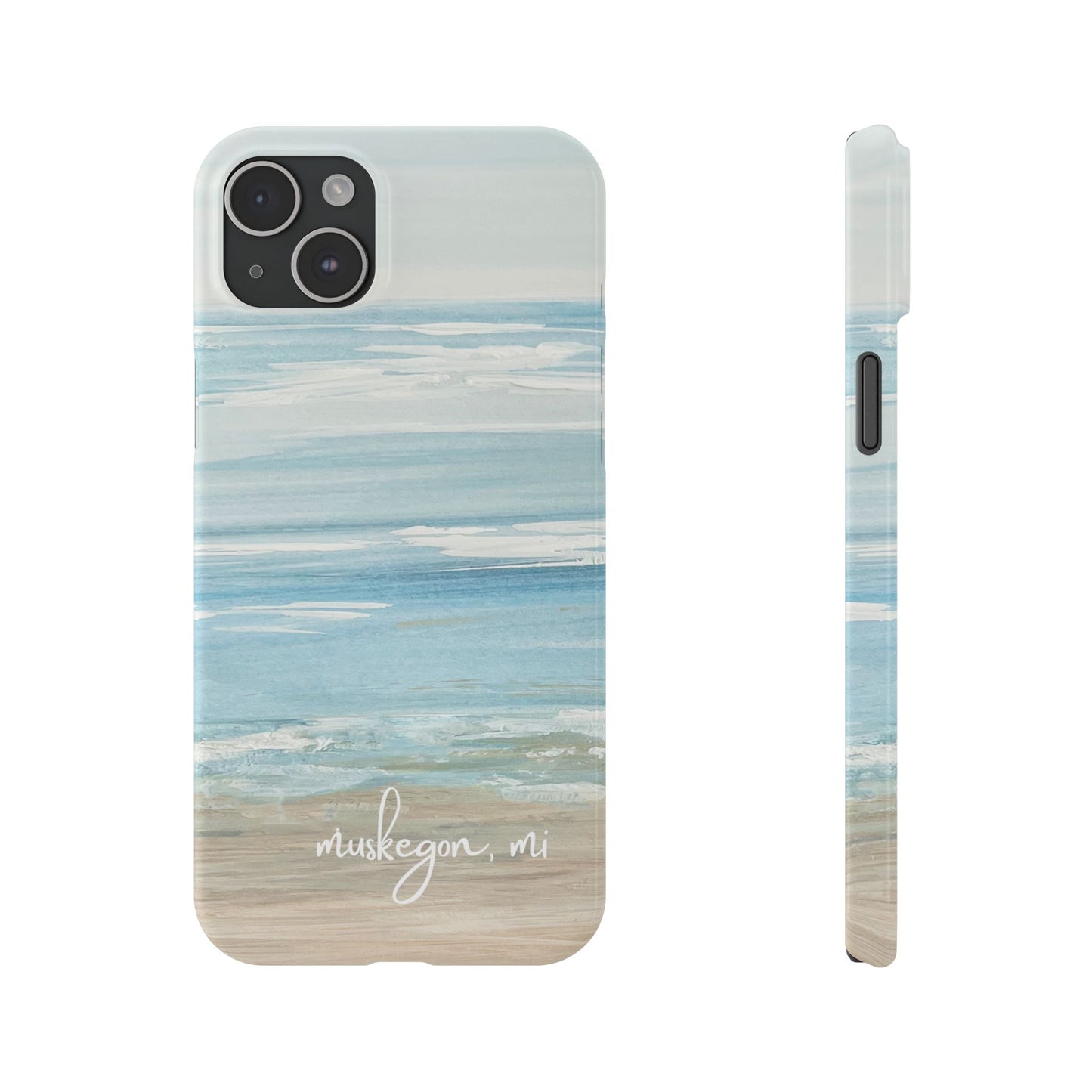 Lake Michigan Hand Painted, Muskegon Michigan Pere Marquette Beach: Slim Phone Cases