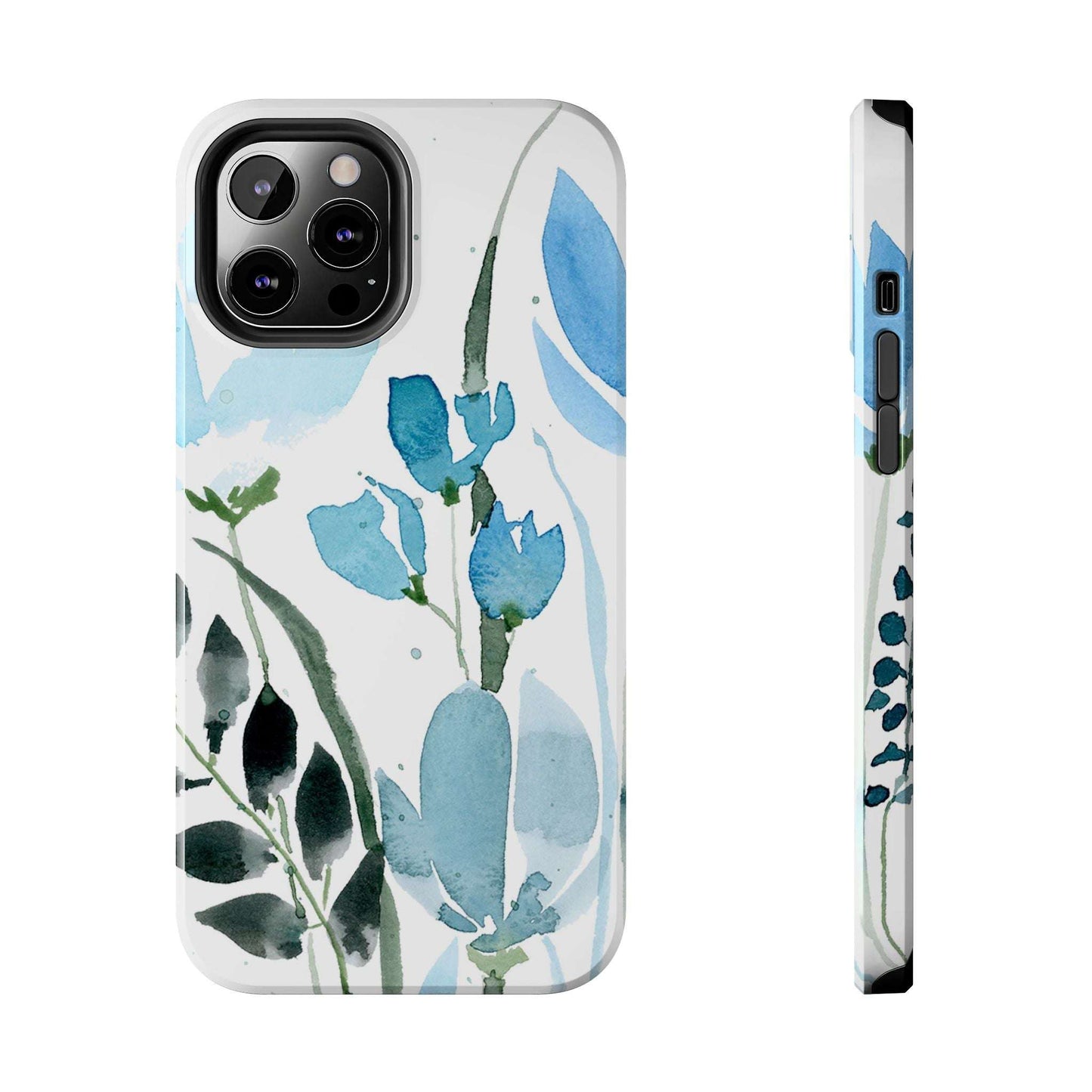 Blue Watercolor Leaves: Tough Phone Cases