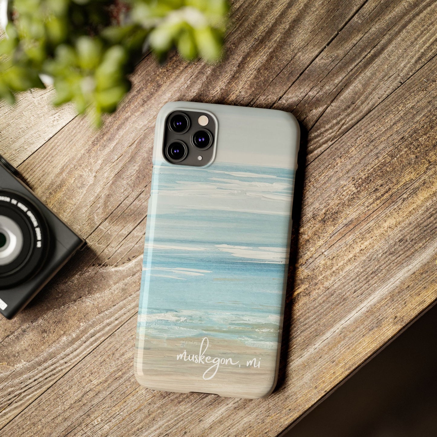 Lake Michigan Hand Painted, Muskegon Michigan Pere Marquette Beach: Slim Phone Cases