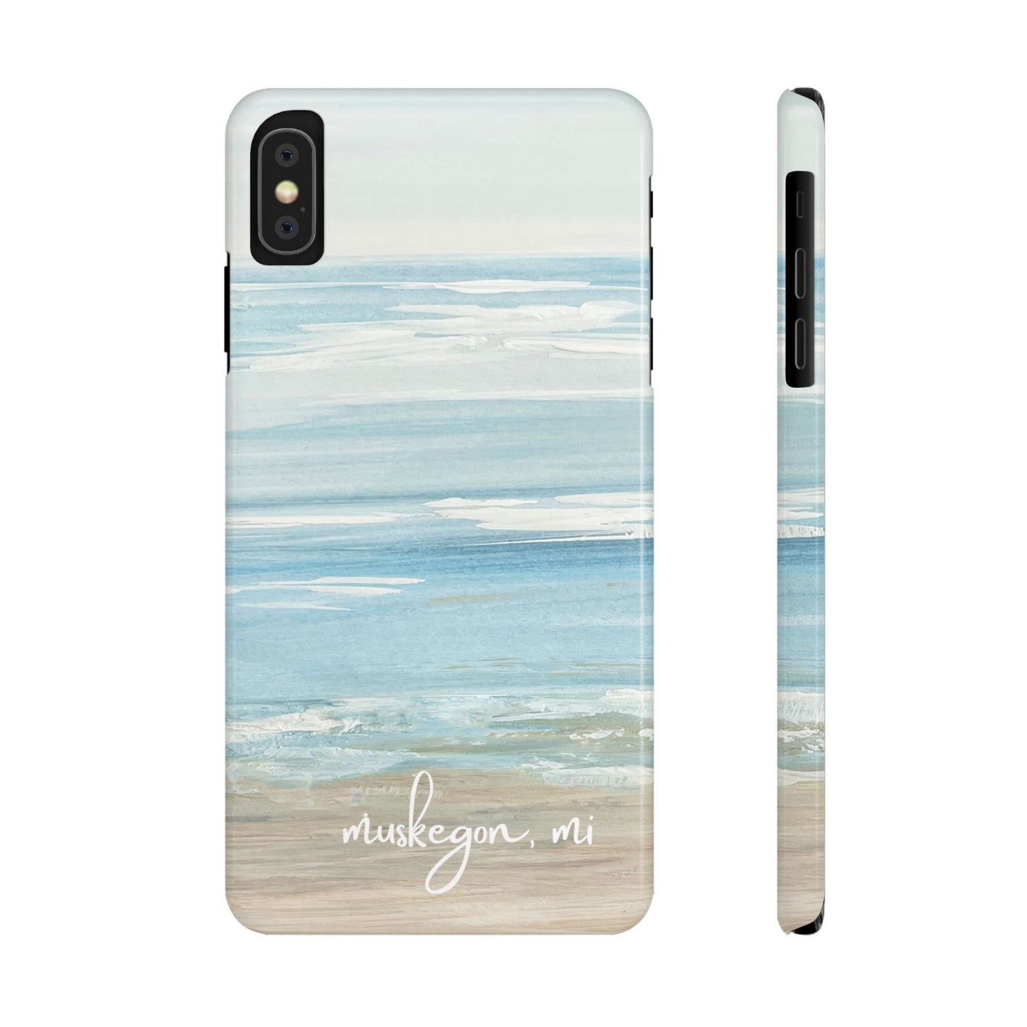 Lake Michigan Hand Painted, Muskegon Michigan Pere Marquette Beach: Slim Phone Cases