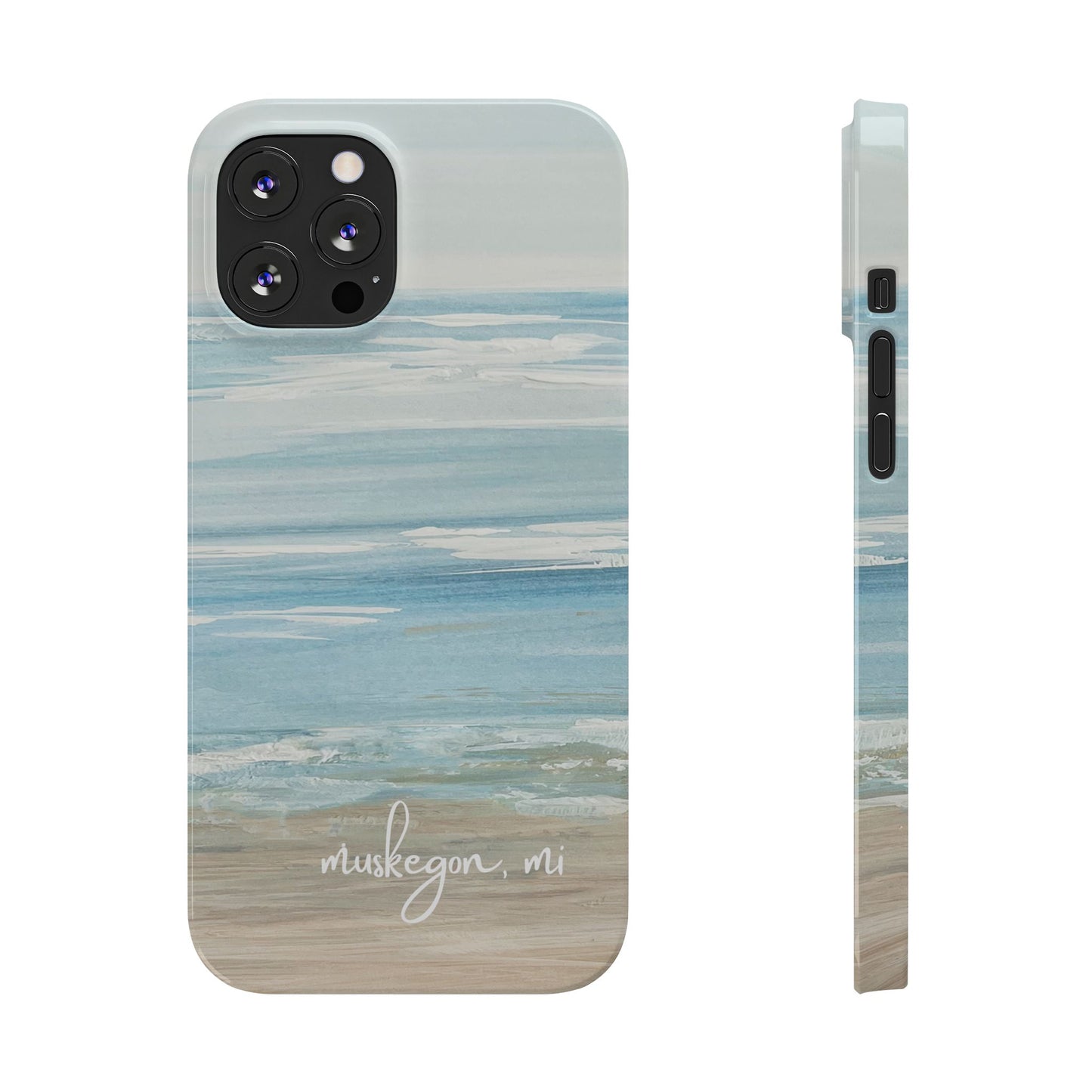 Lake Michigan Hand Painted, Muskegon Michigan Pere Marquette Beach: Slim Phone Cases