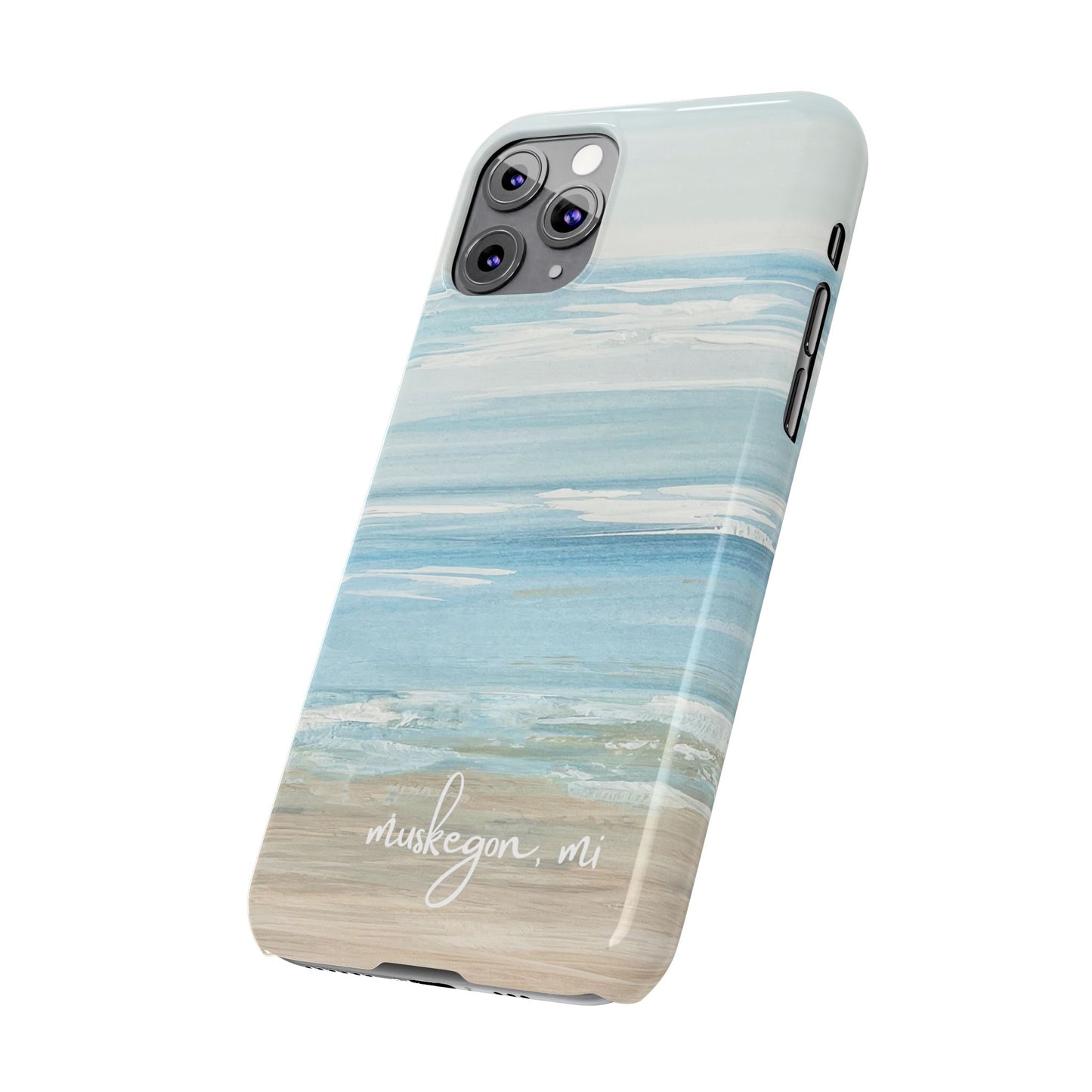 Lake Michigan Hand Painted, Muskegon Michigan Pere Marquette Beach: Slim Phone Cases