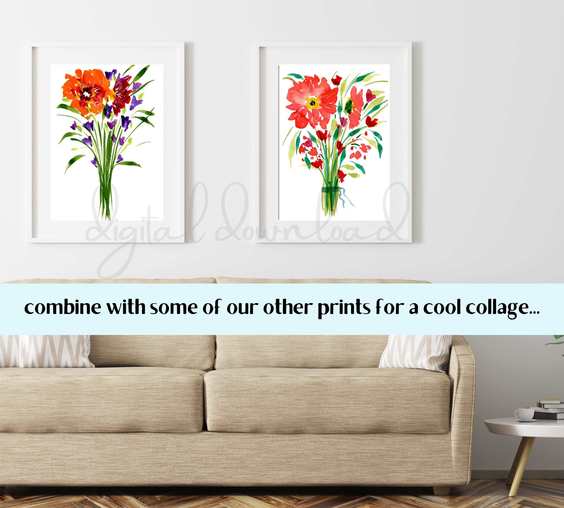 Watercolor Wildflowers Print, Downloadable Wall Art