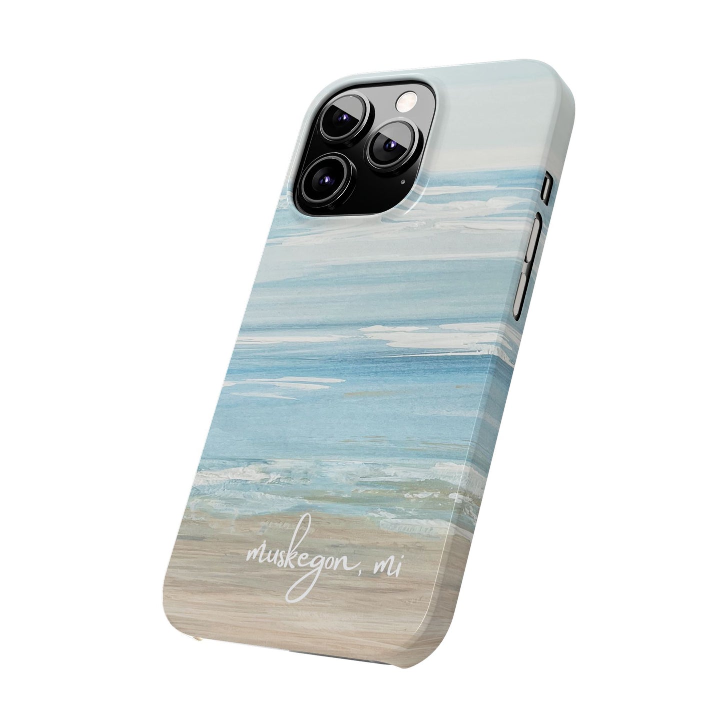 Lake Michigan Hand Painted, Muskegon Michigan Pere Marquette Beach: Slim Phone Cases