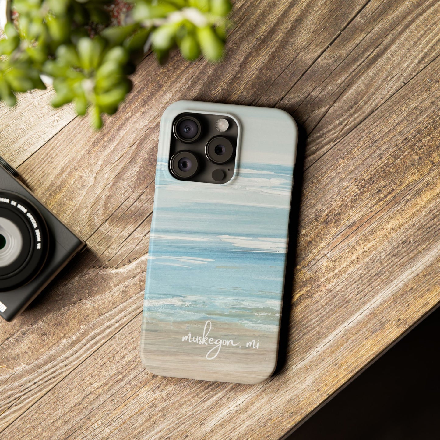 Lake Michigan Hand Painted, Muskegon Michigan Pere Marquette Beach: Slim Phone Cases